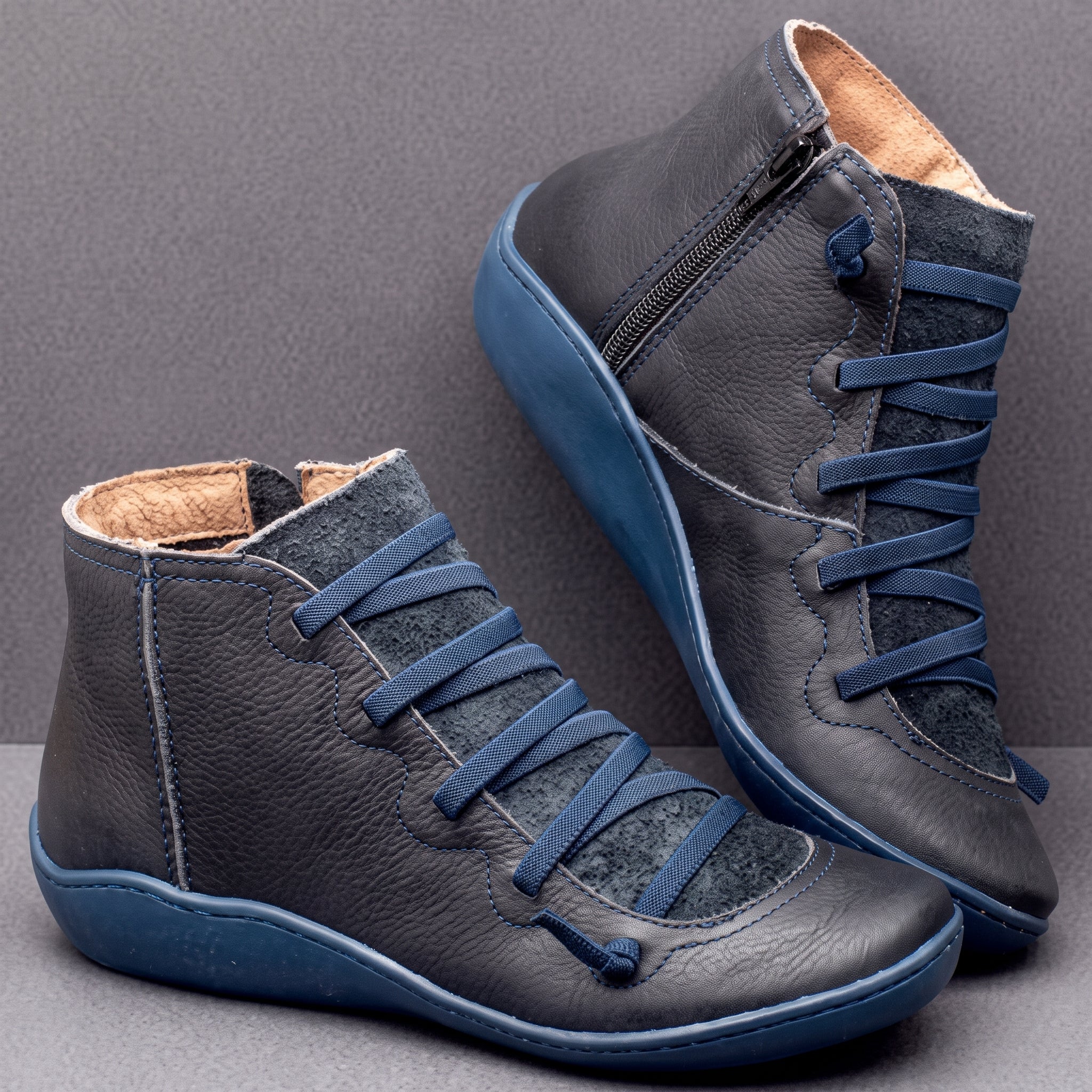 Isla - Women's Orthopaedic Lace-Up Ankle Boots with Side Zip