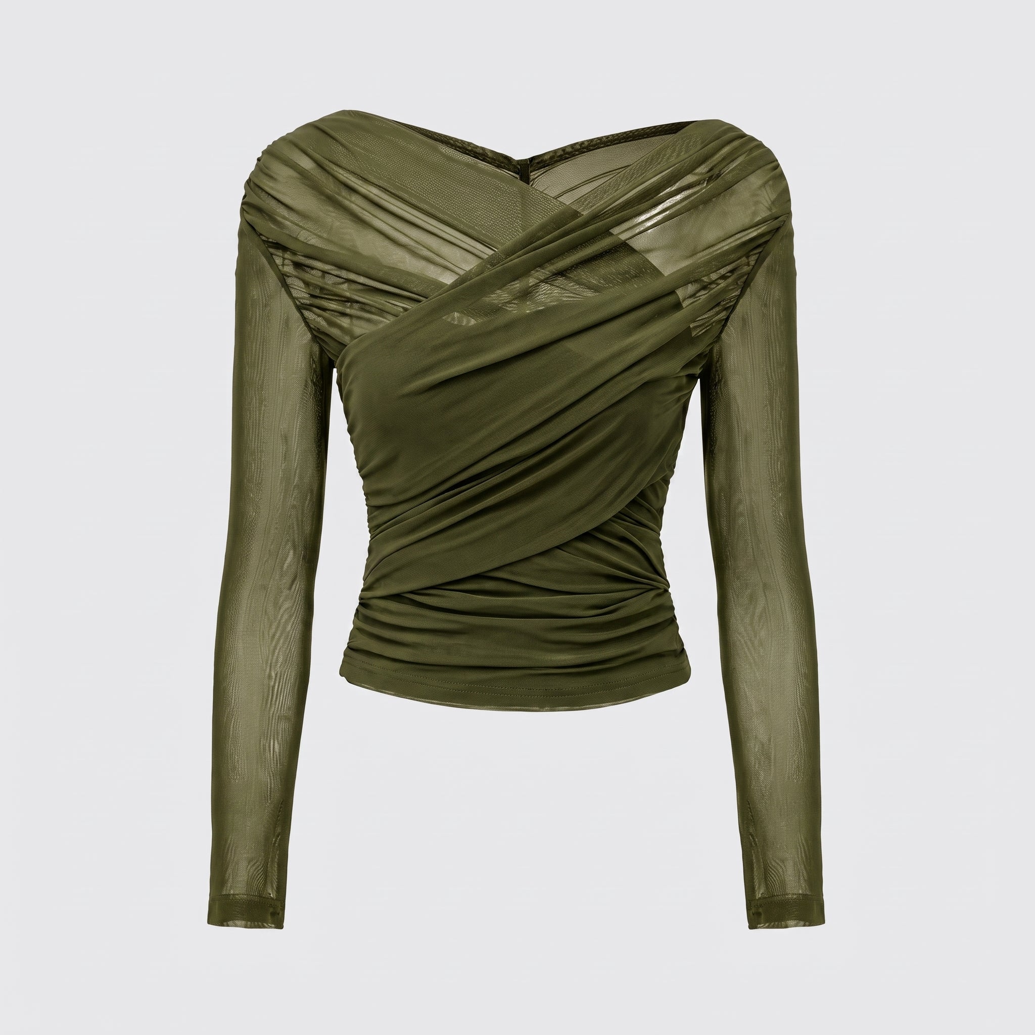 Isabelle - Women's Sheer Mesh Ruched Long Sleeve Crop Top