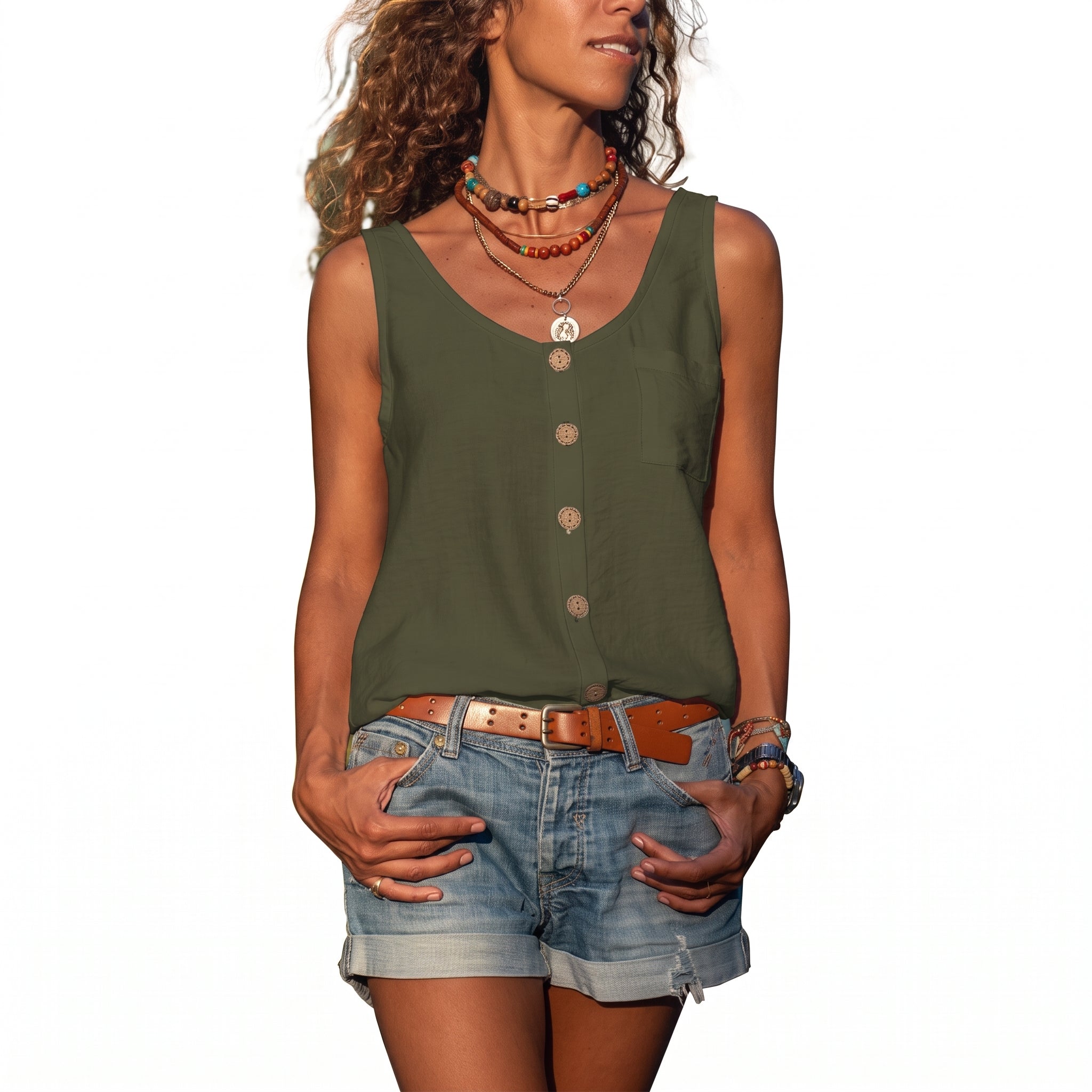 Olivia - Women's Summer Button Front Sleeveless Top