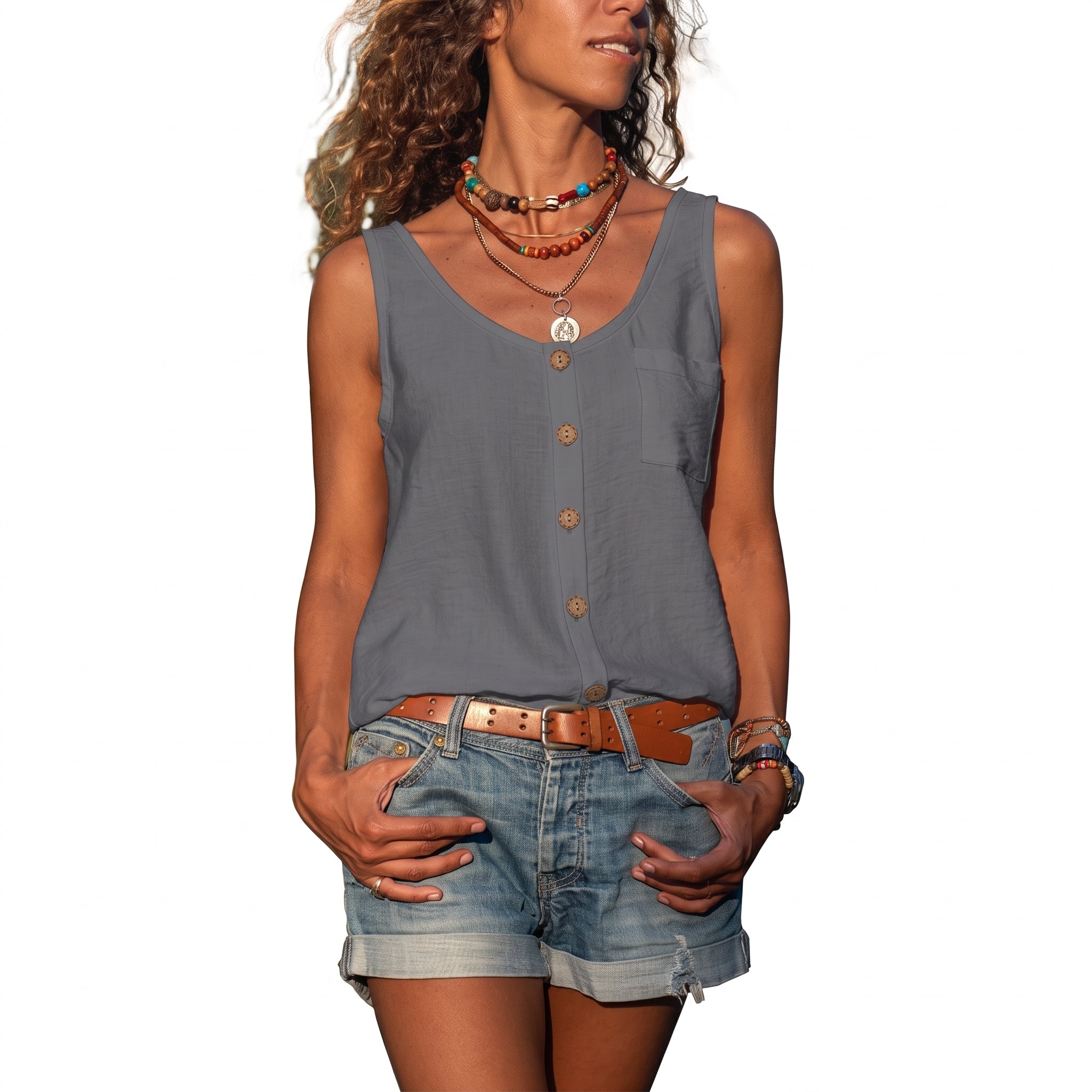 Olivia - Women's Summer Button Front Sleeveless Top