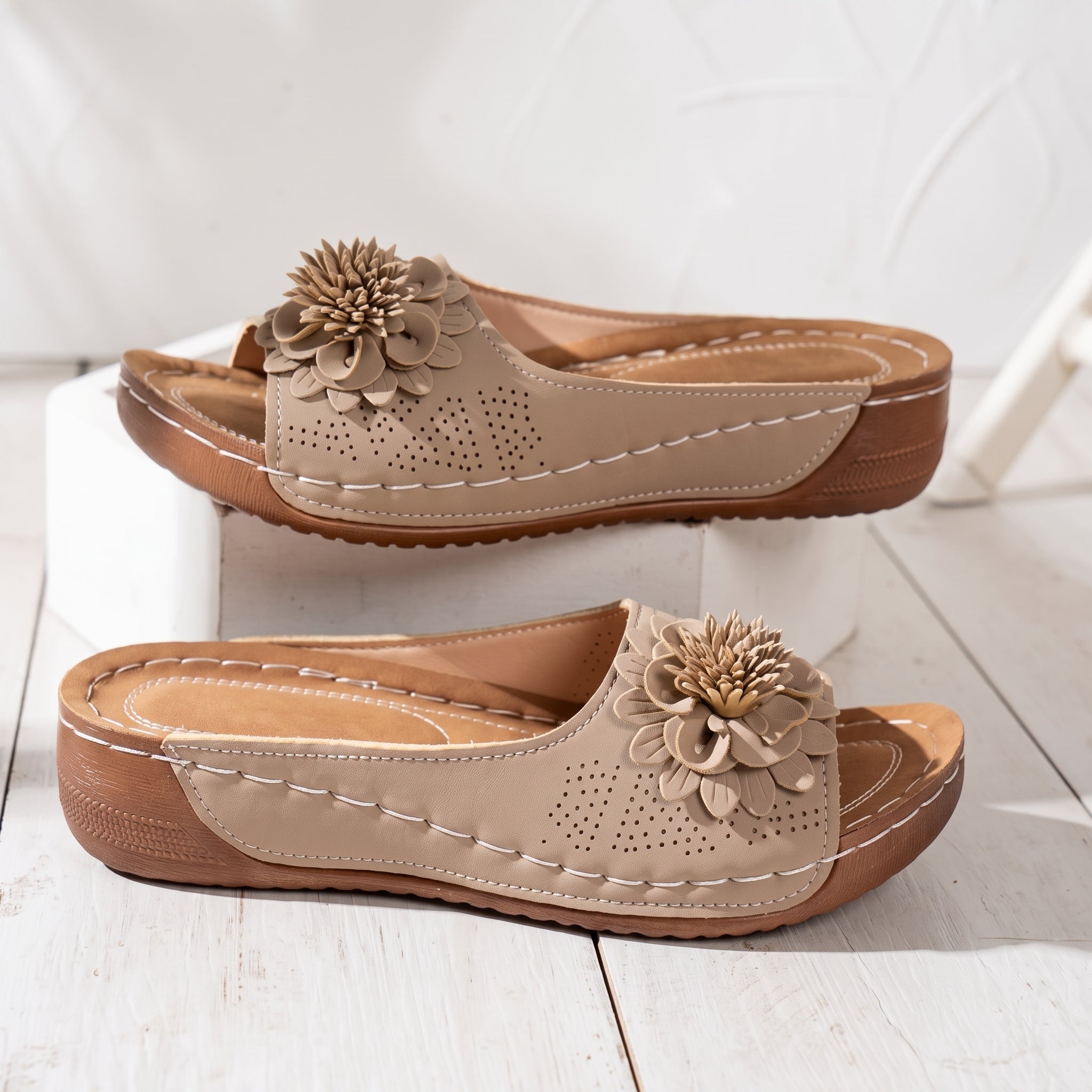 Daisy - Women's Orthopaedic Wedge Mules with Floral Detail
