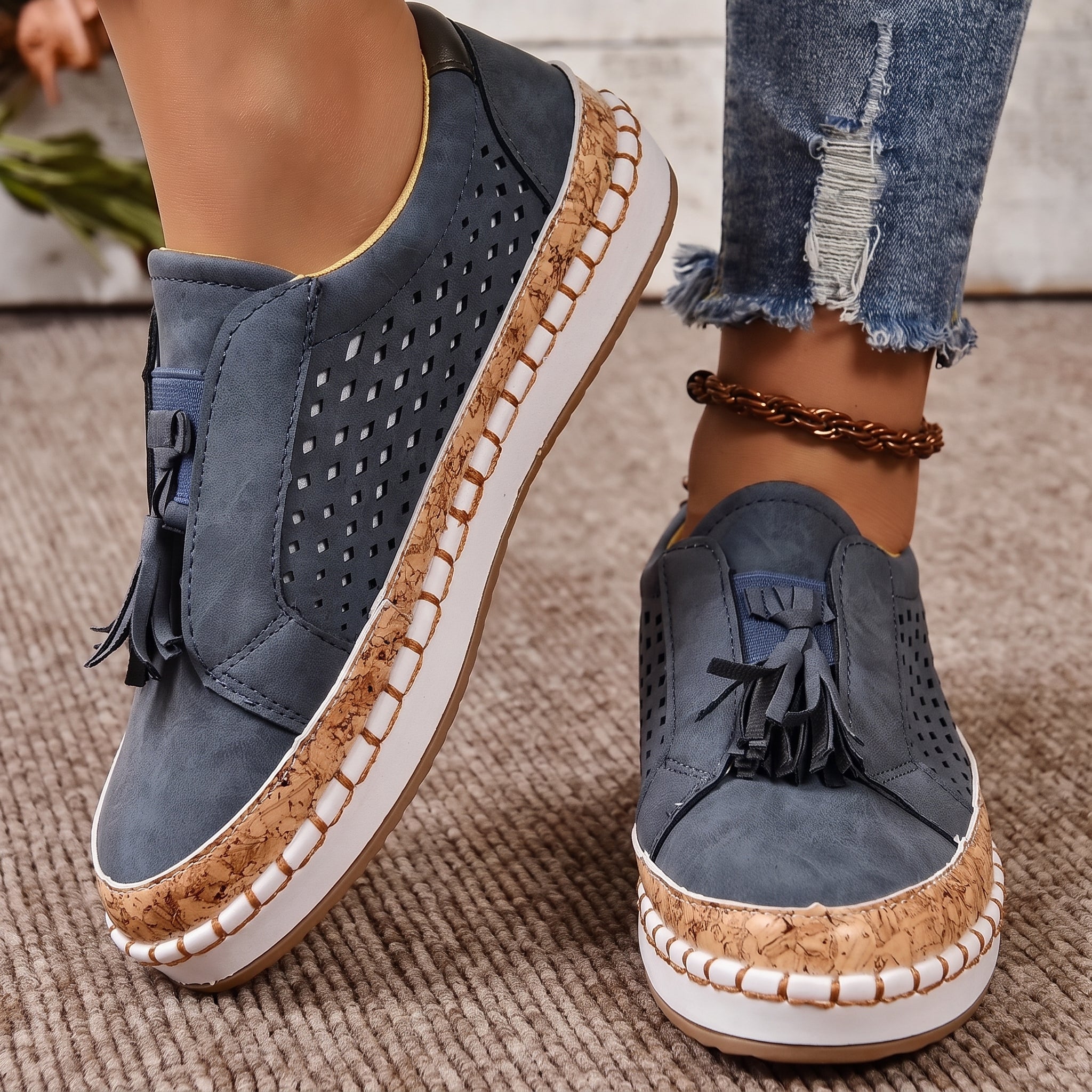 Alice - Women's Orthopaedic Slip-On Trainers with Tassel Detail