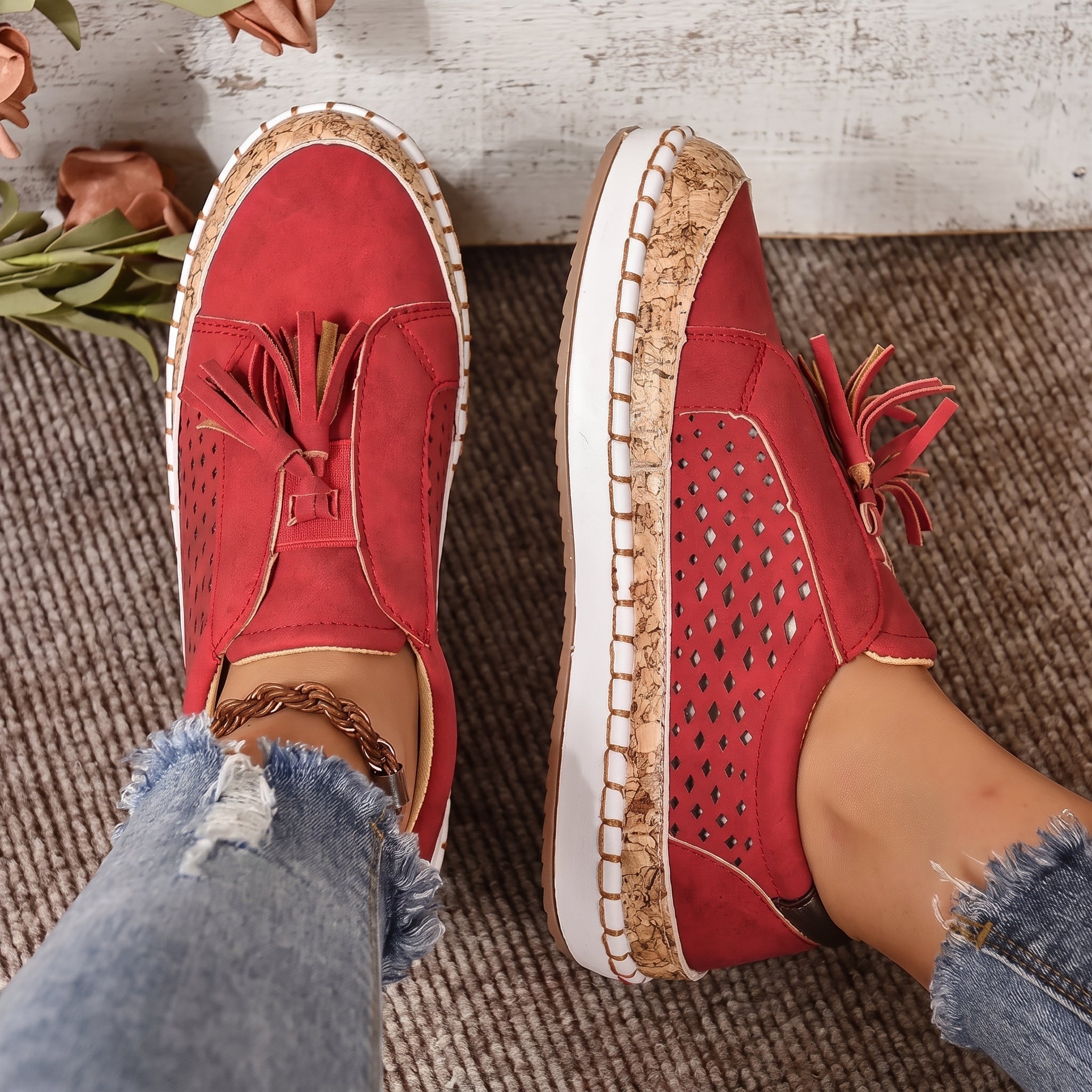 Alice - Women's Orthopaedic Slip-On Trainers with Tassel Detail