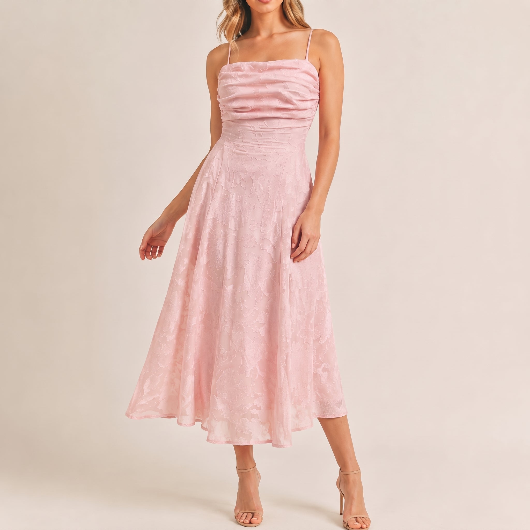 Clara - Women's Evening Floral Ruched Floral Midi Dress