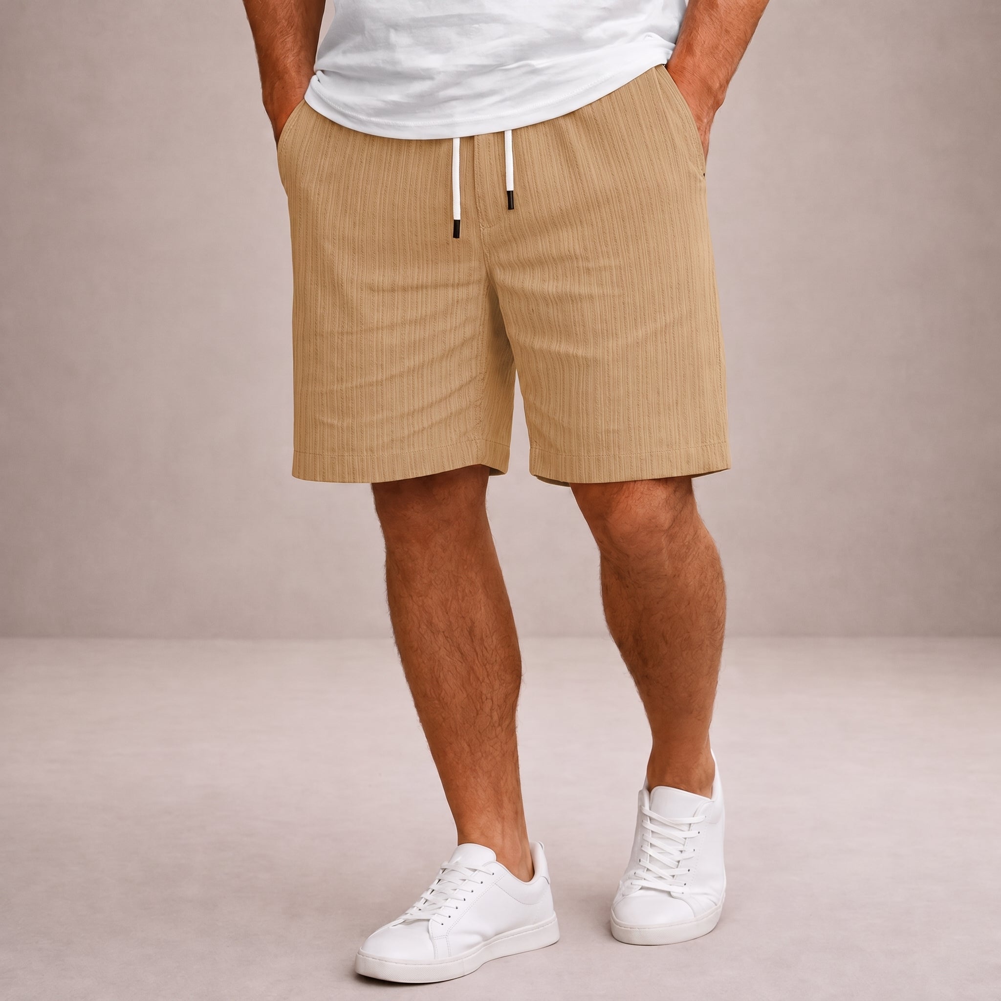 Charlie - Men's Relaxed Fit Drawstring Pinstripe Shorts