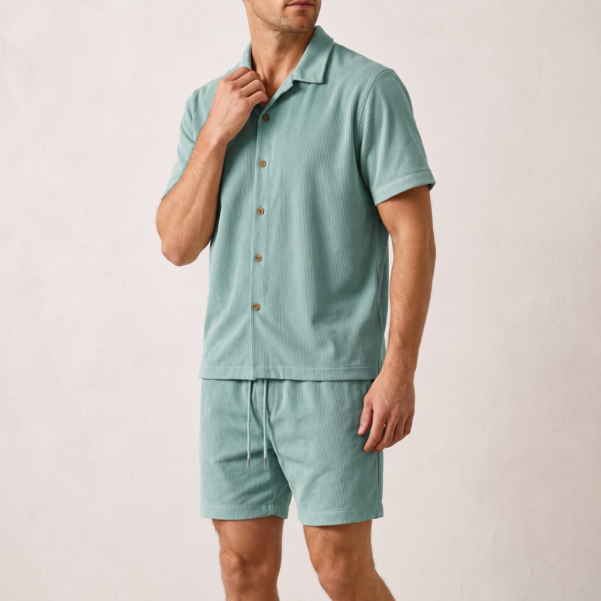Marcus - Men's Summer Ribbed Camp Collar Co-ord Set