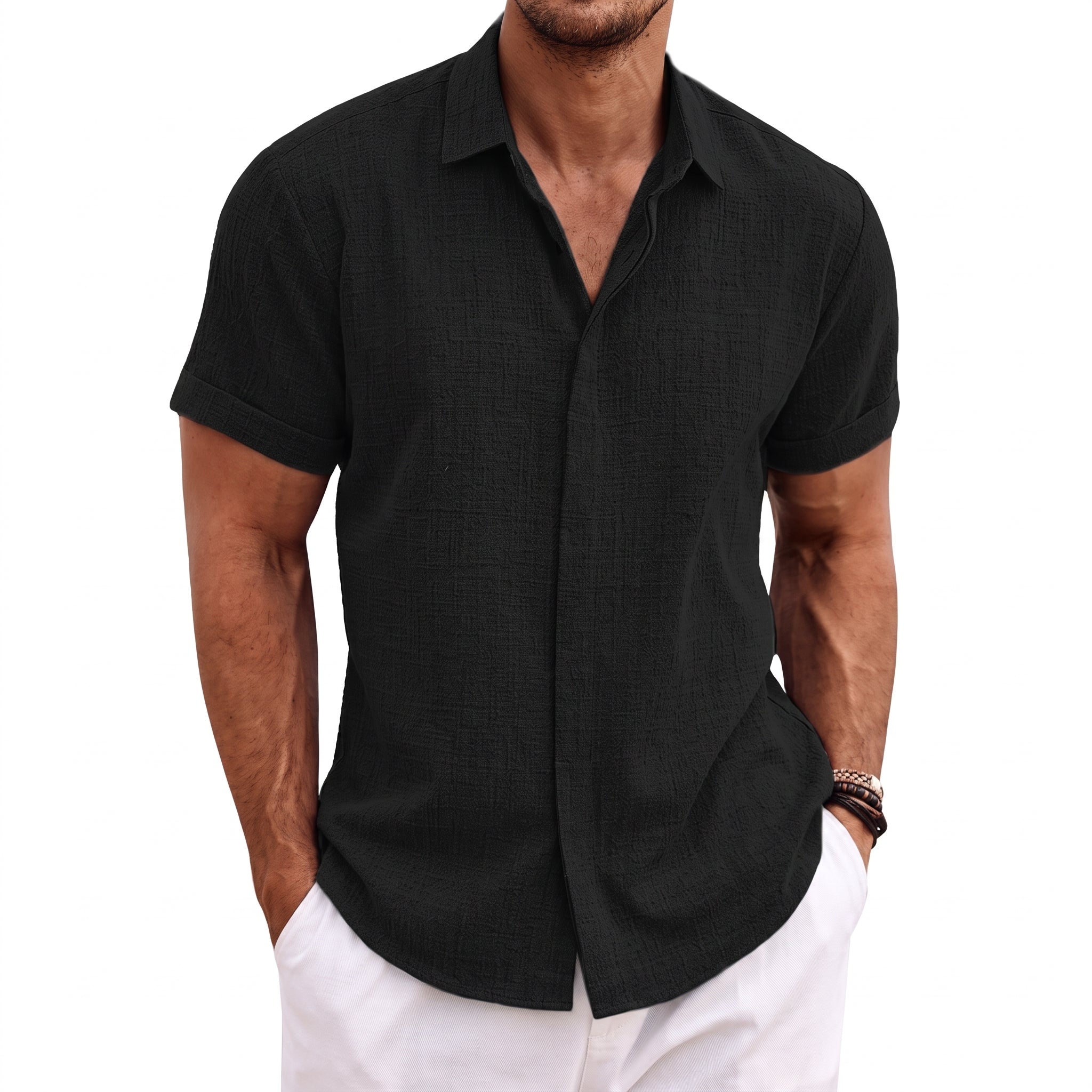 Robert - Men's Summer Camp Collar Concealed Placket Shirt
