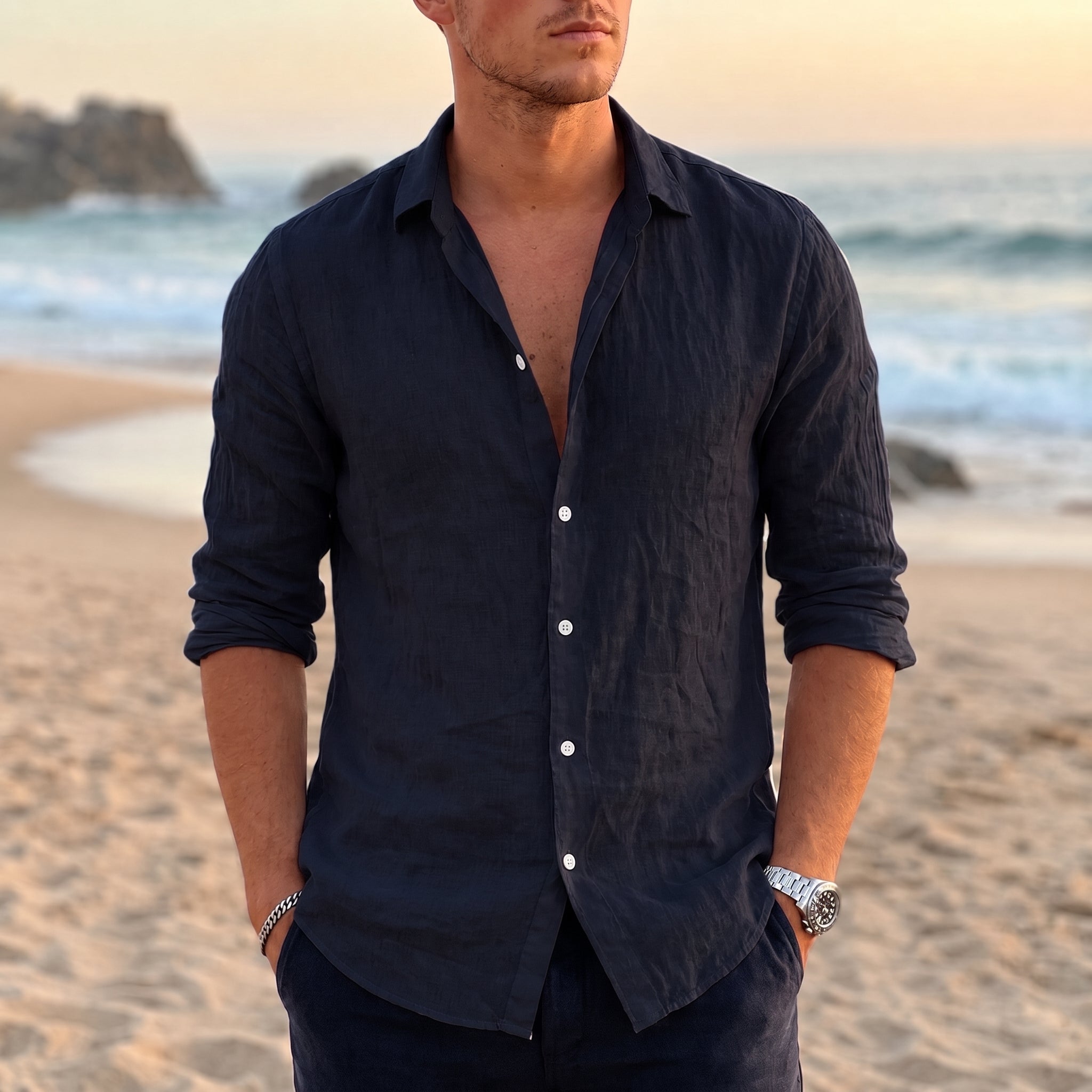 Thomas - Men's Summer Spread Collar Long Sleeve Shirt