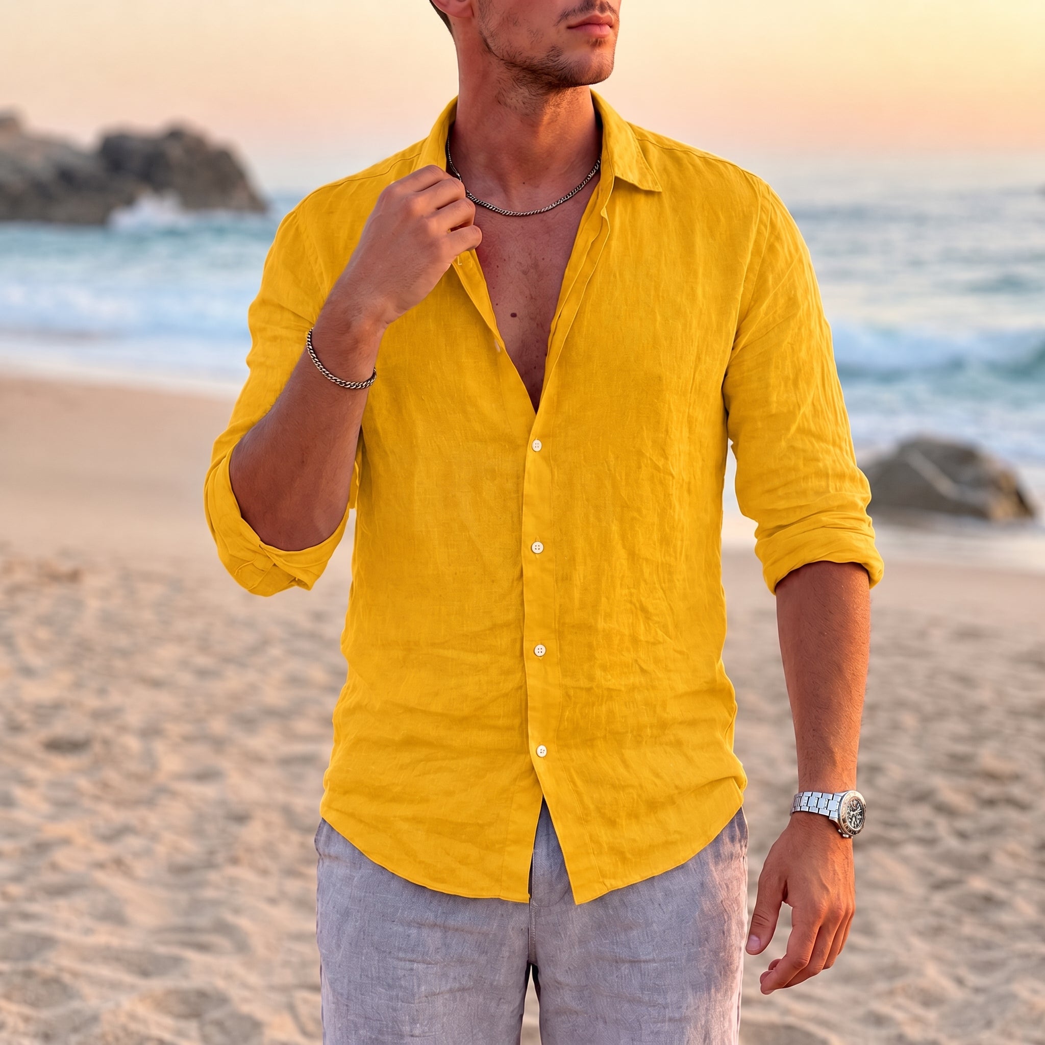 Thomas - Men's Summer Spread Collar Long Sleeve Shirt