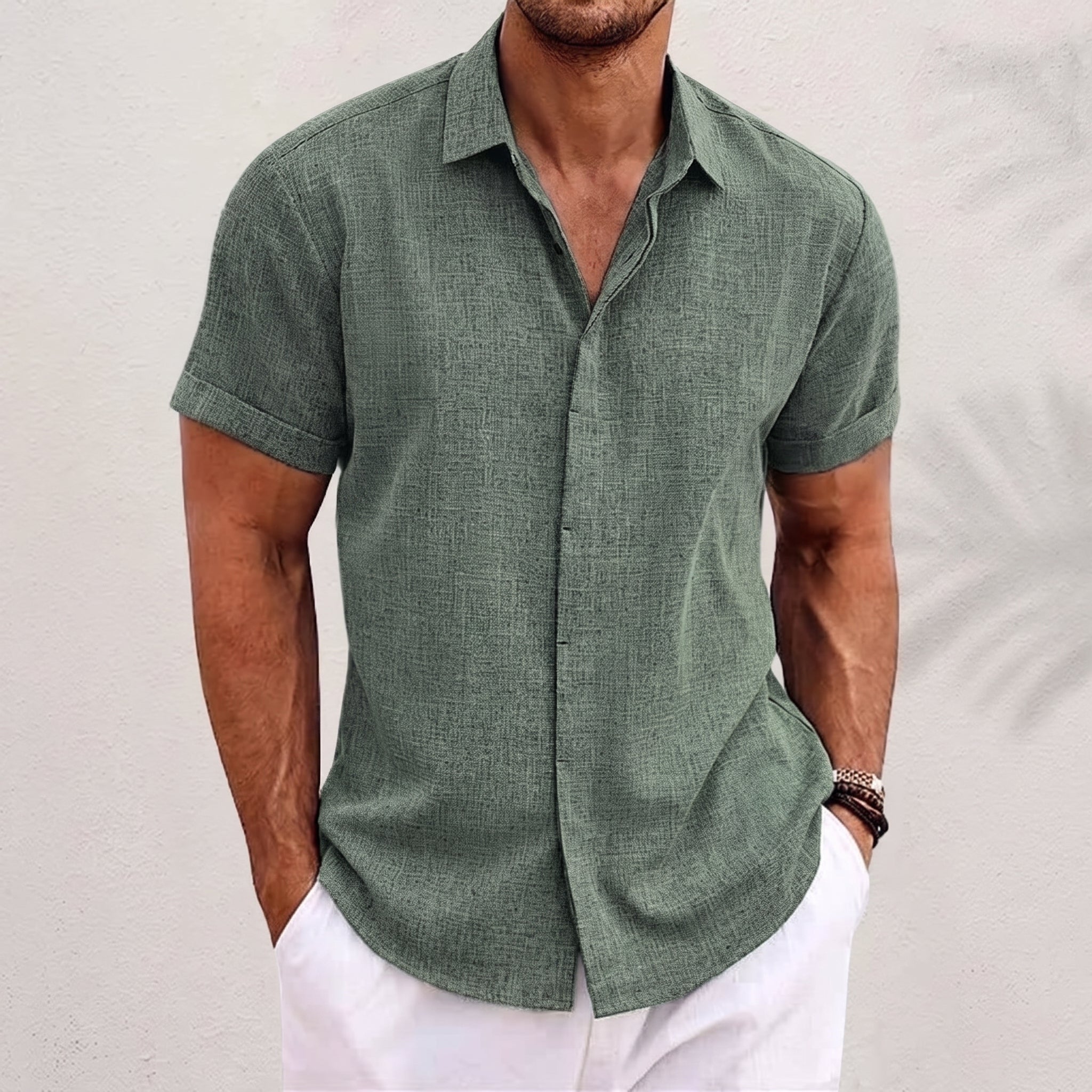 Robert - Men's Summer Short Sleeve Concealed Placket Shirt