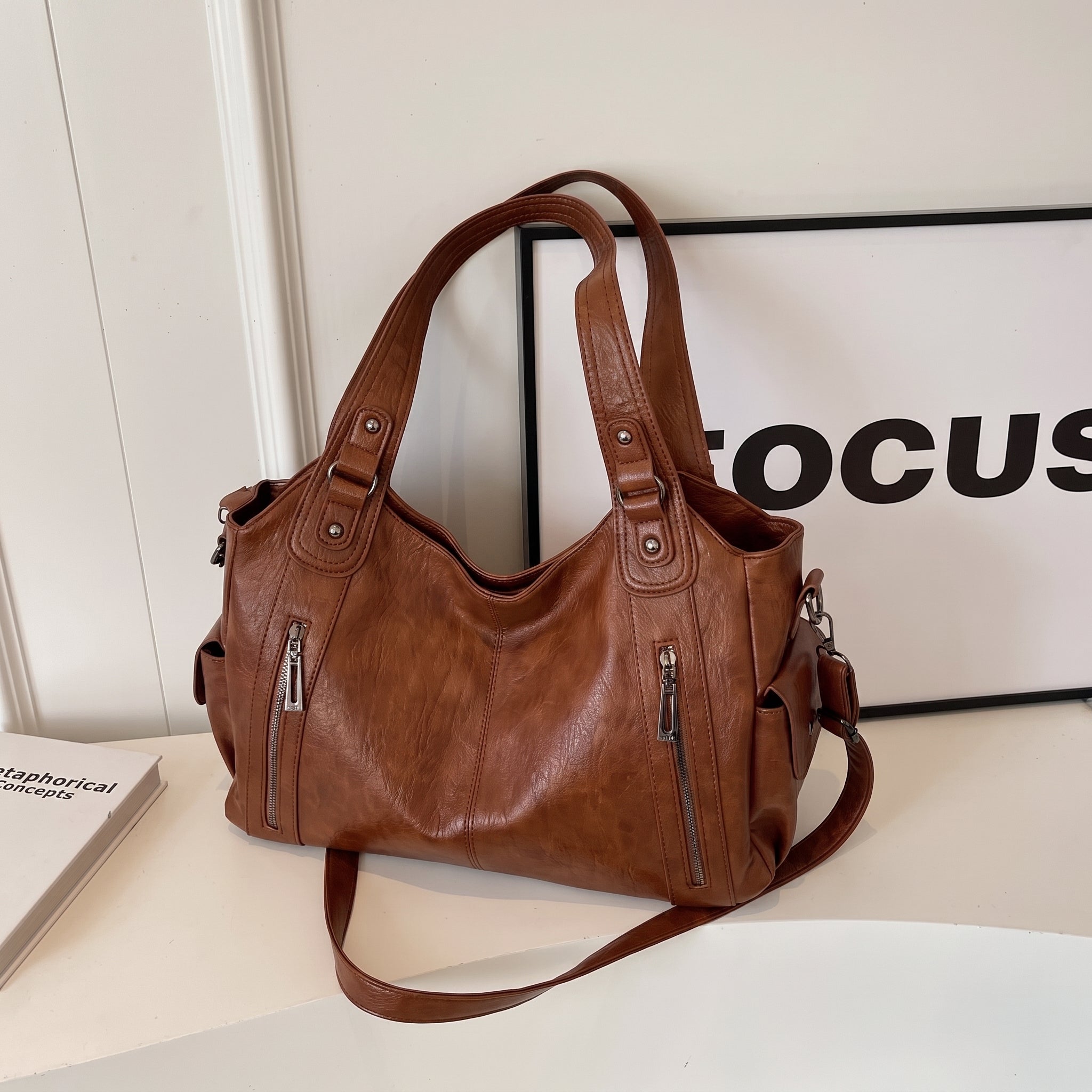 Sophie - Women's Dual Handles Shoulder Bag with Zip Pockets
