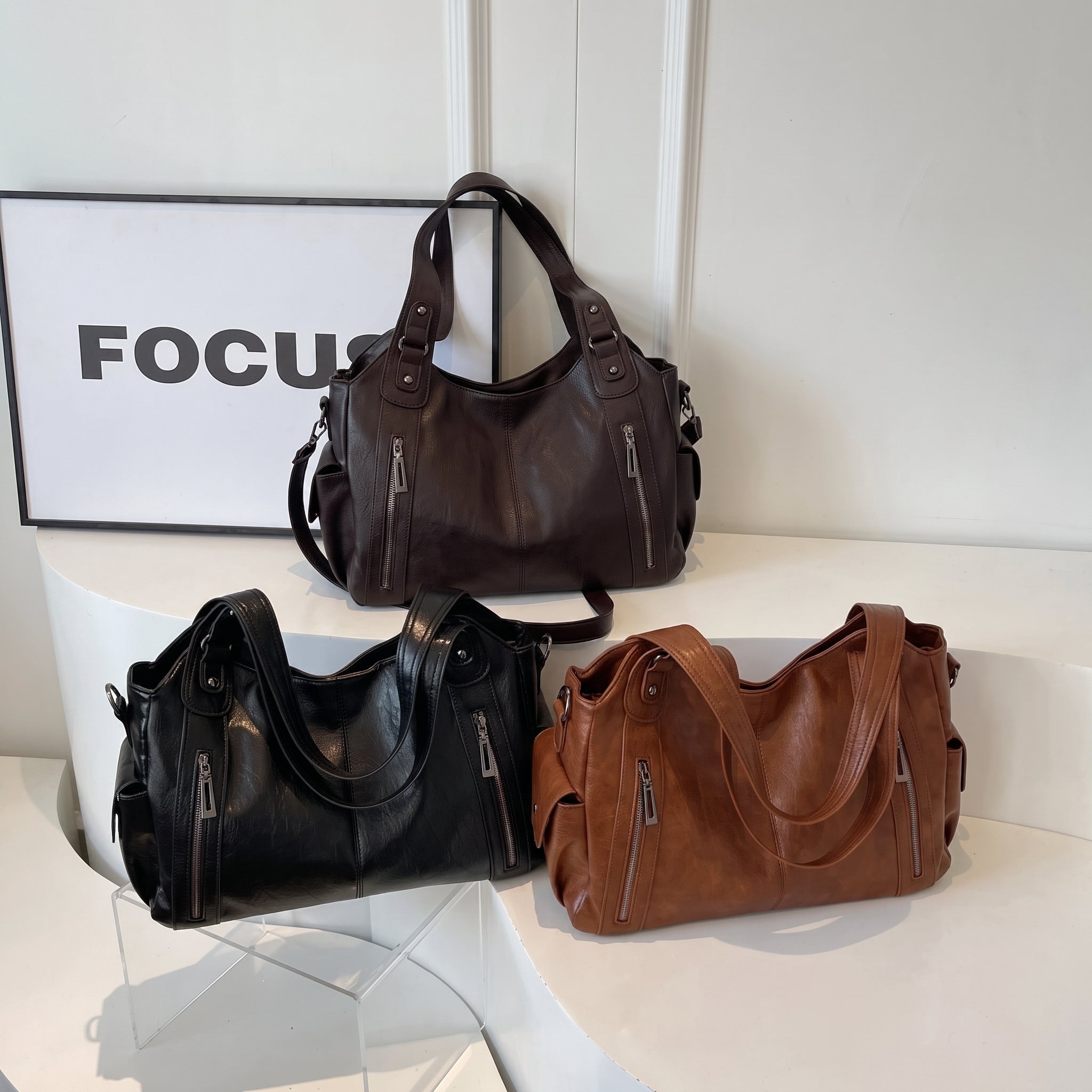 Sophie - Women's Dual Handles Shoulder Bag with Zip Pockets
