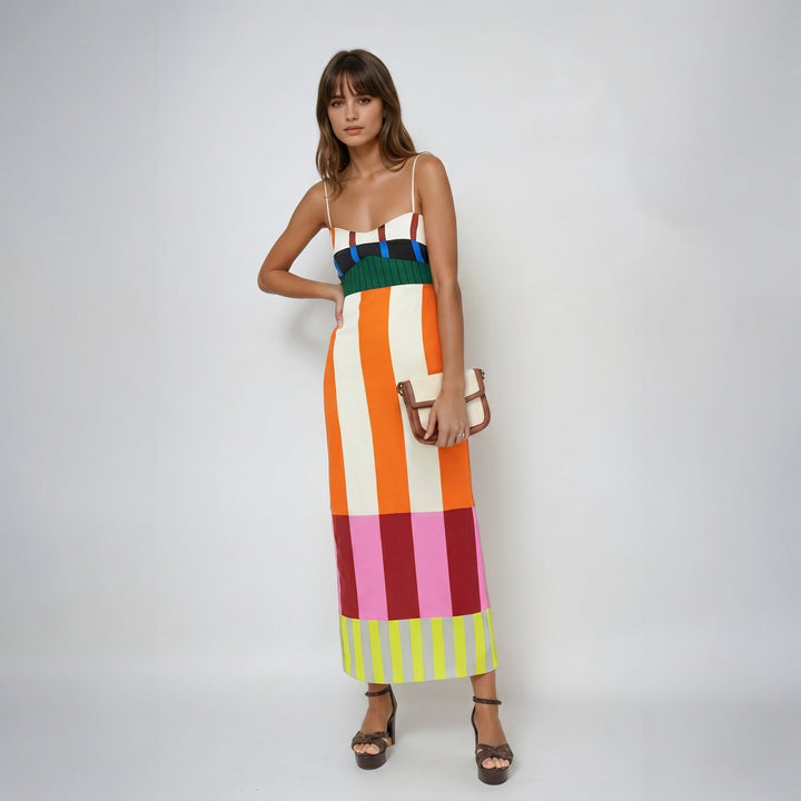 Anneliese - Women's Summer Colour Block Midi Dress