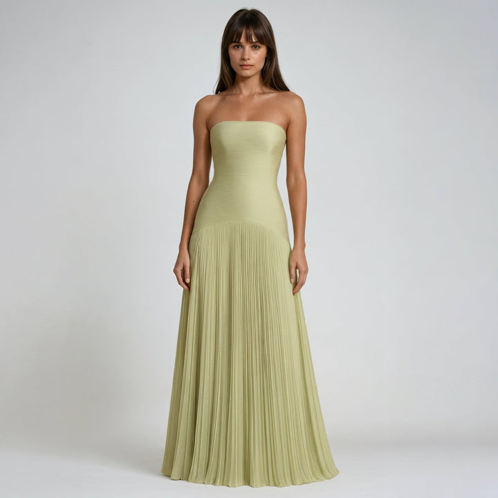 Georgia - Women's Wedding Guest Strapless Pleated Maxi Dress