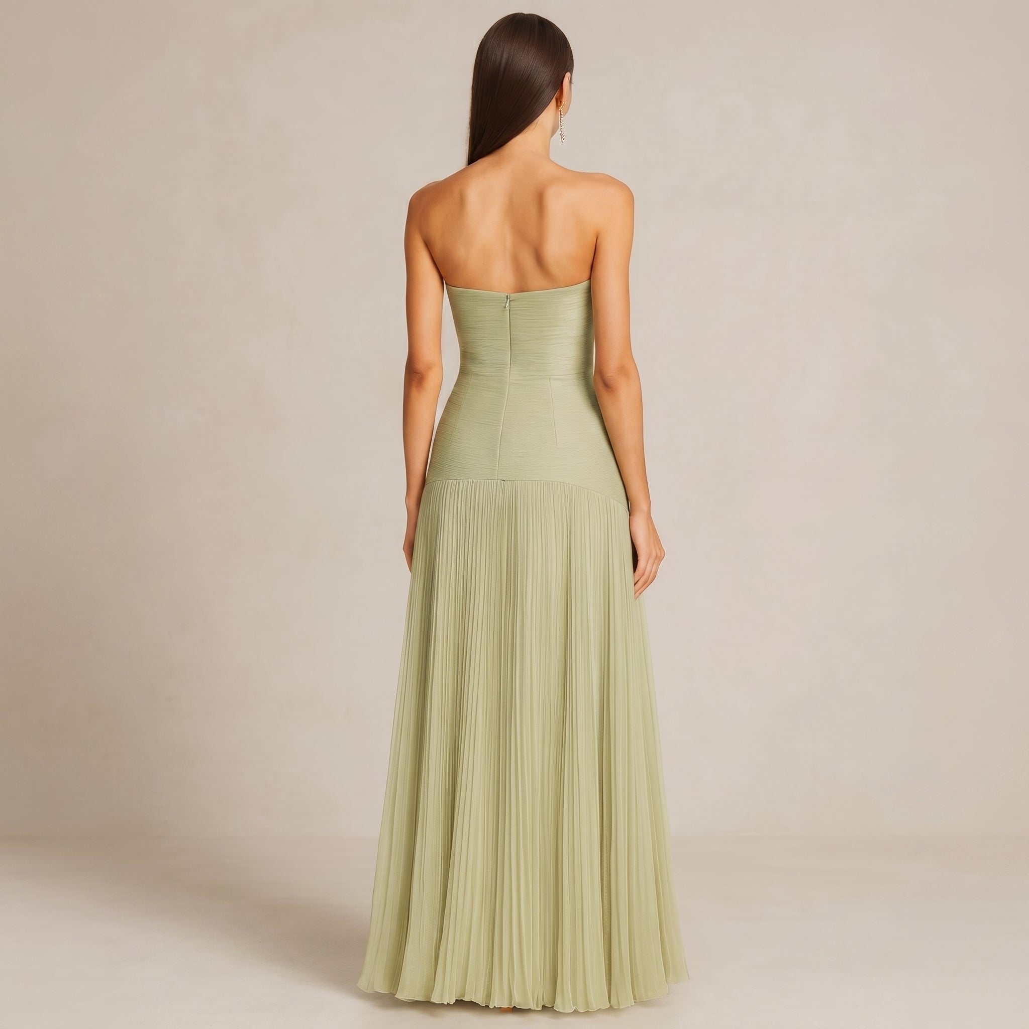 Georgia - Women's Wedding Guest Strapless Pleated Maxi Dress