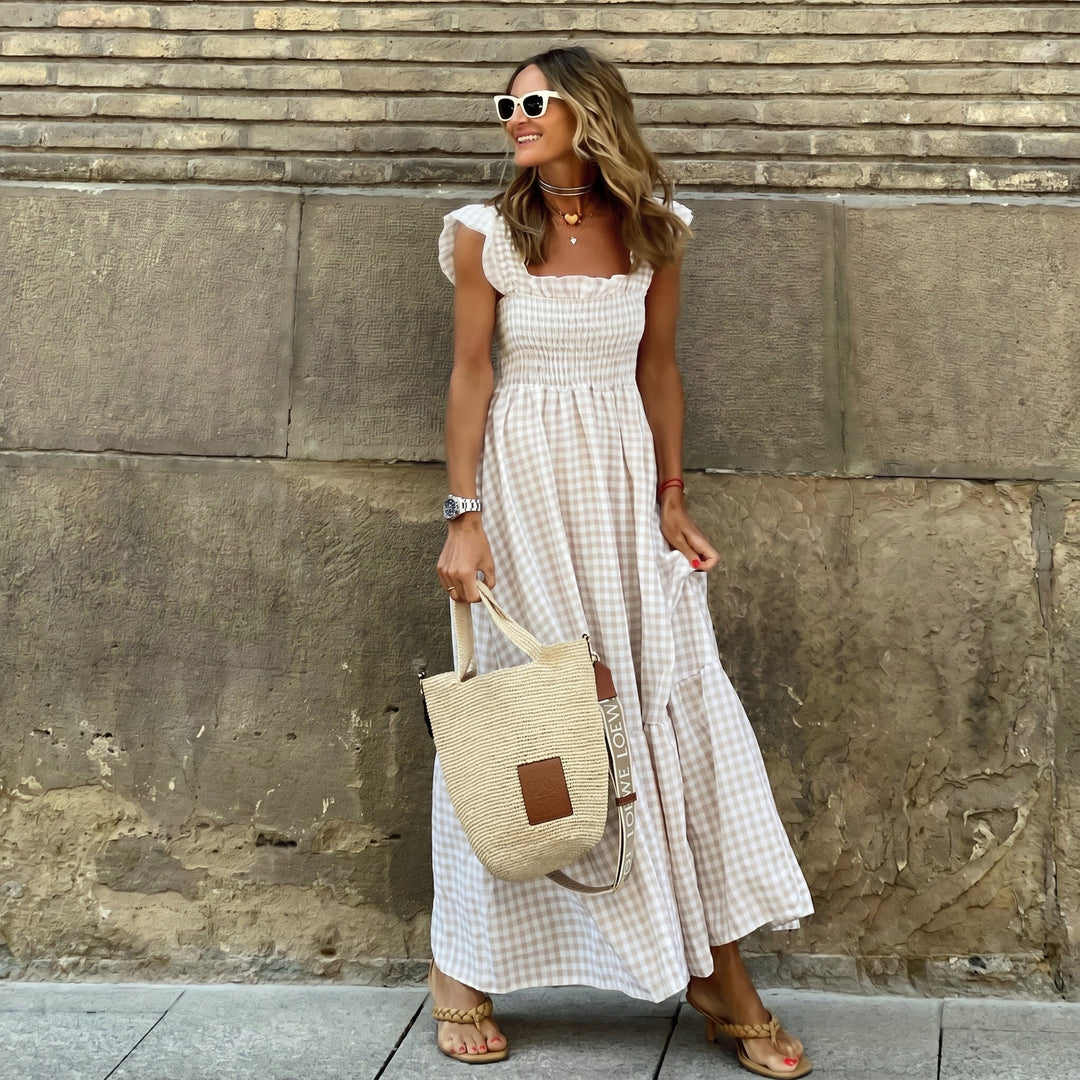 Anelie - Women's Summer Smocked Gingham Maxi Dress