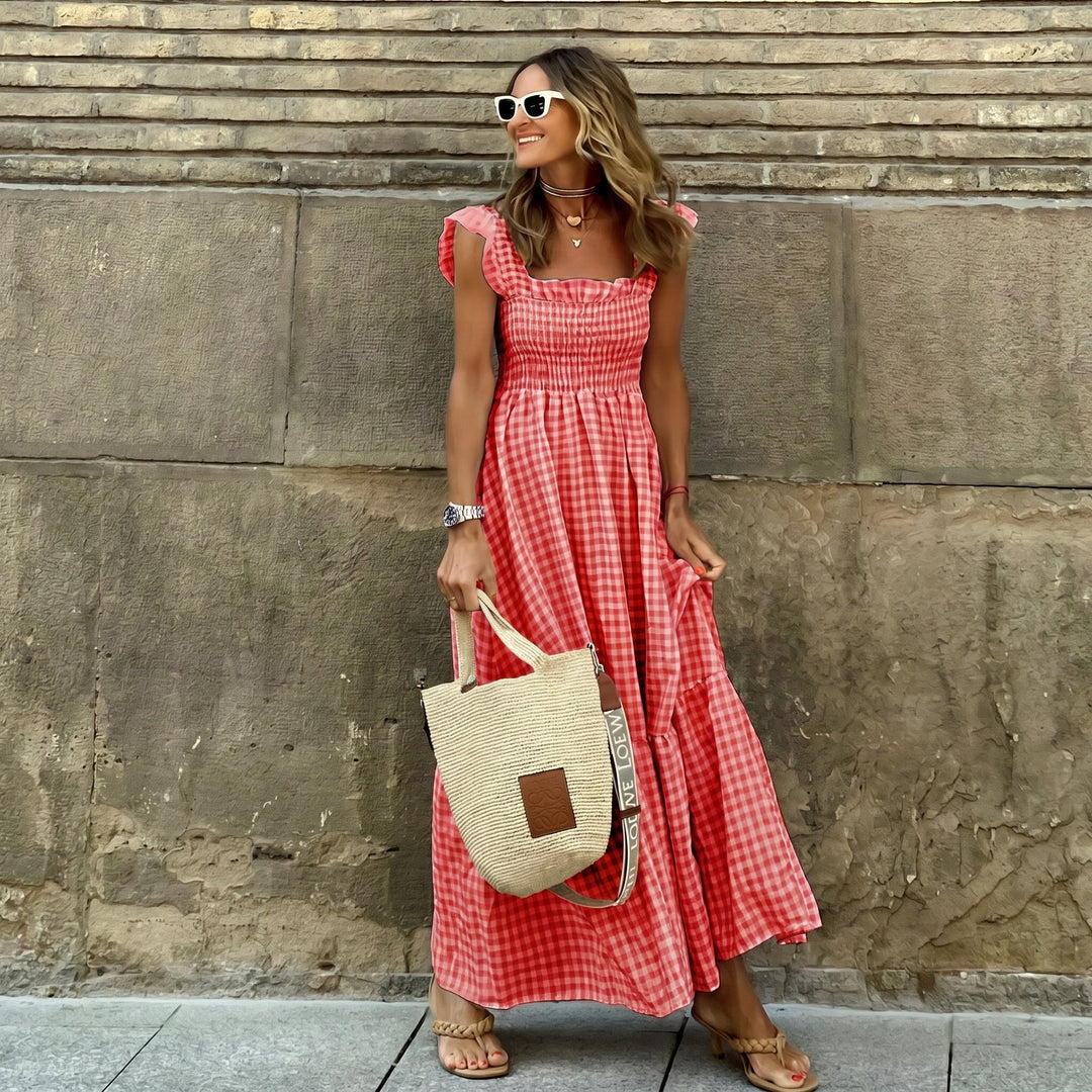 Anelie - Women's Summer Smocked Gingham Maxi Dress