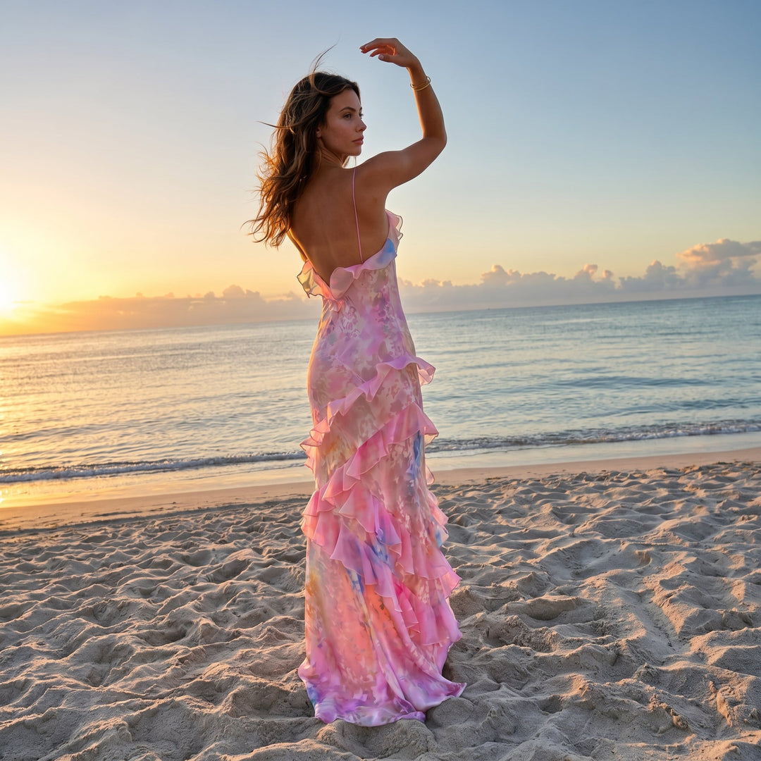Esmeralda - Women's Wedding Guest Ruffle Maxi Dress