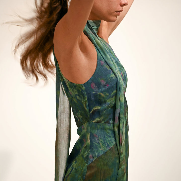 Alexandra - Women's Evening Halterneck Printed Maxi Dress