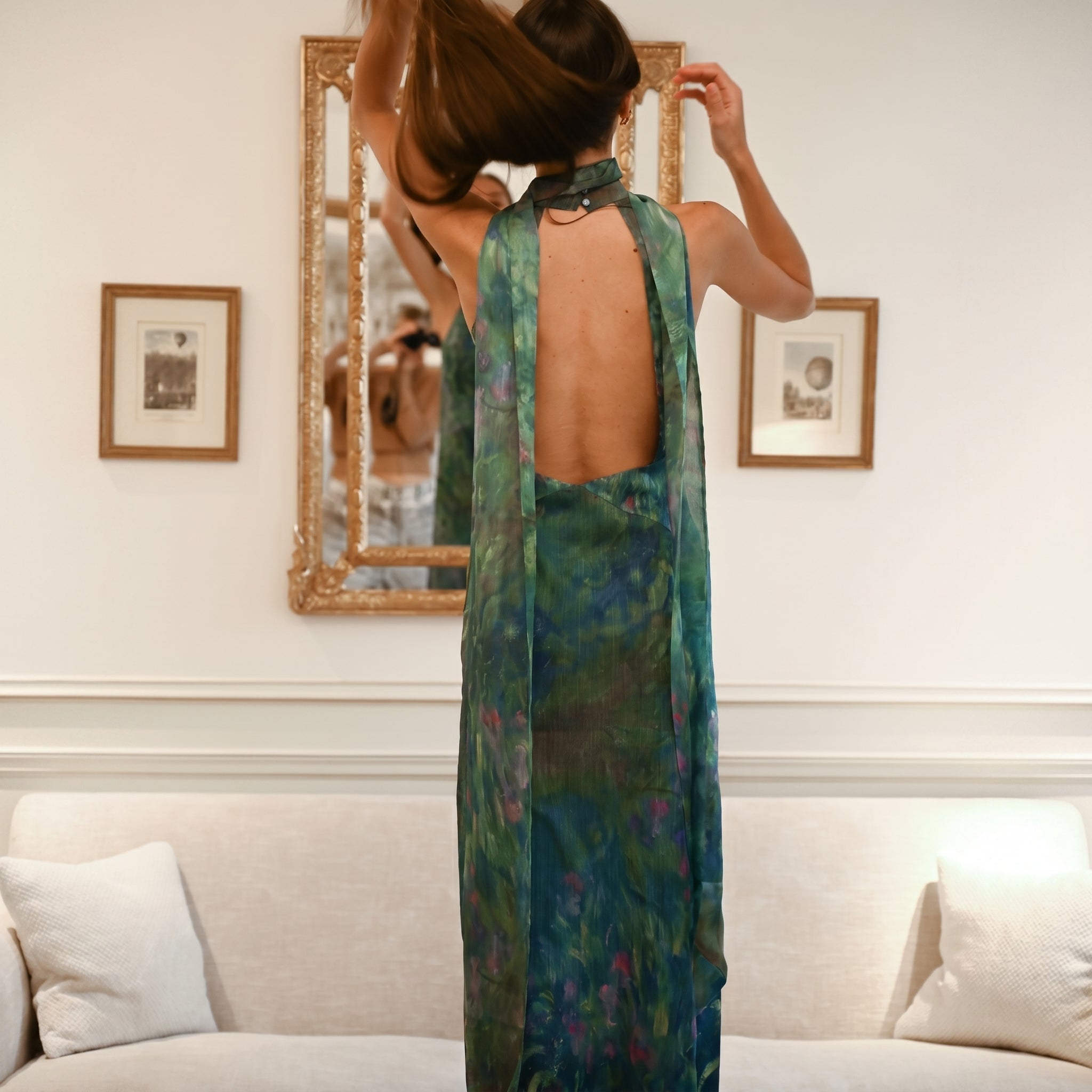 Alexandra - Women's Evening Halterneck Printed Maxi Dress
