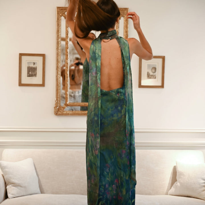 Alexandra - Women's Evening Halterneck Printed Maxi Dress