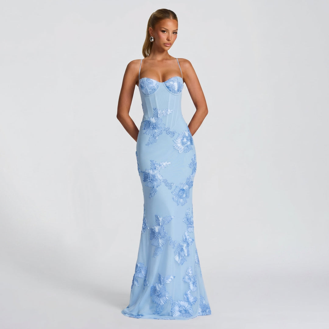Georgia - Women's Evening Floral Corset Maxi Dress