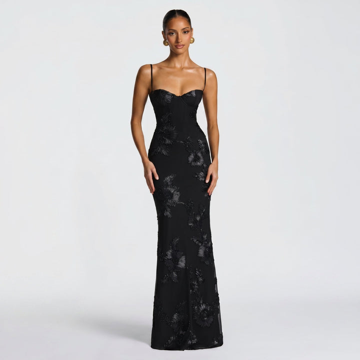 Georgia - Women's Evening Floral Corset Maxi Dress