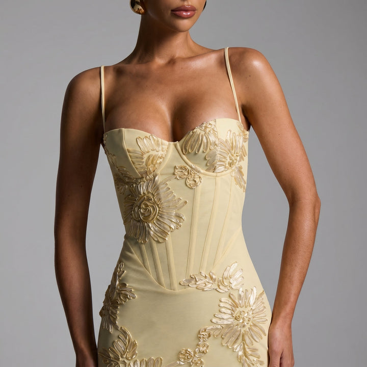 Georgia - Women's Evening Floral Corset Maxi Dress