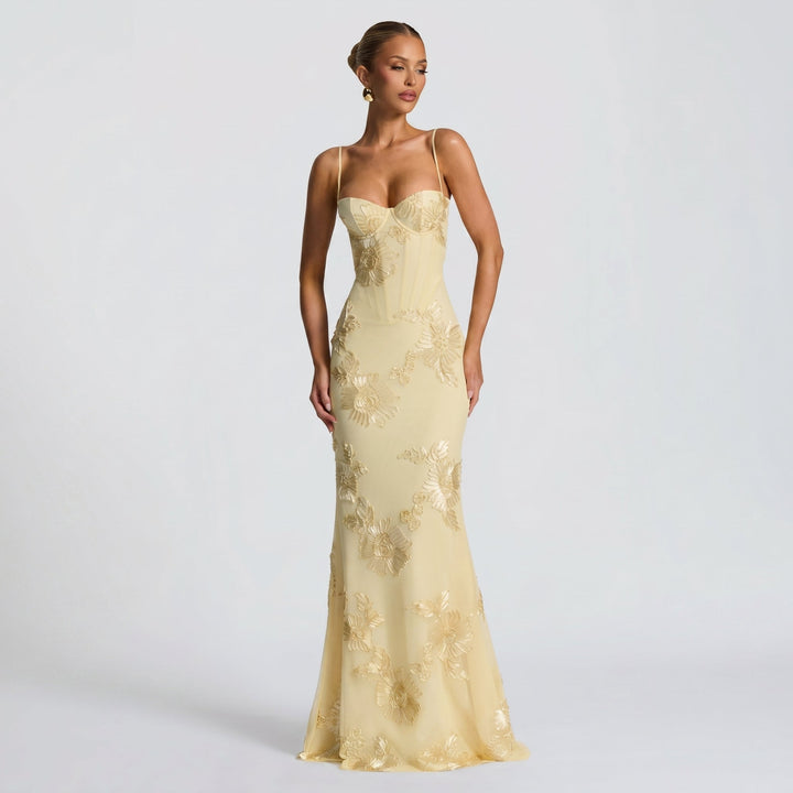 Georgia - Women's Evening Floral Corset Maxi Dress