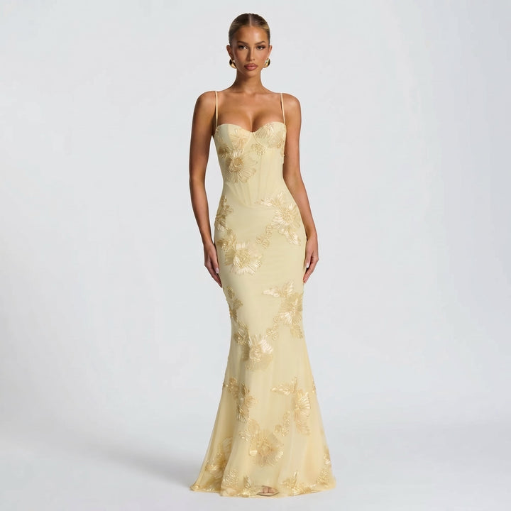 Georgia - Women's Evening Floral Corset Maxi Dress