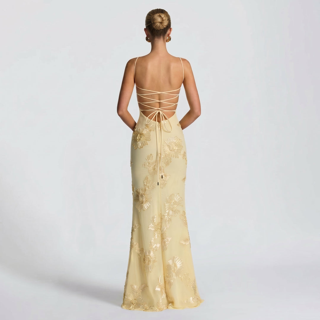 Georgia - Women's Evening Floral Corset Maxi Dress