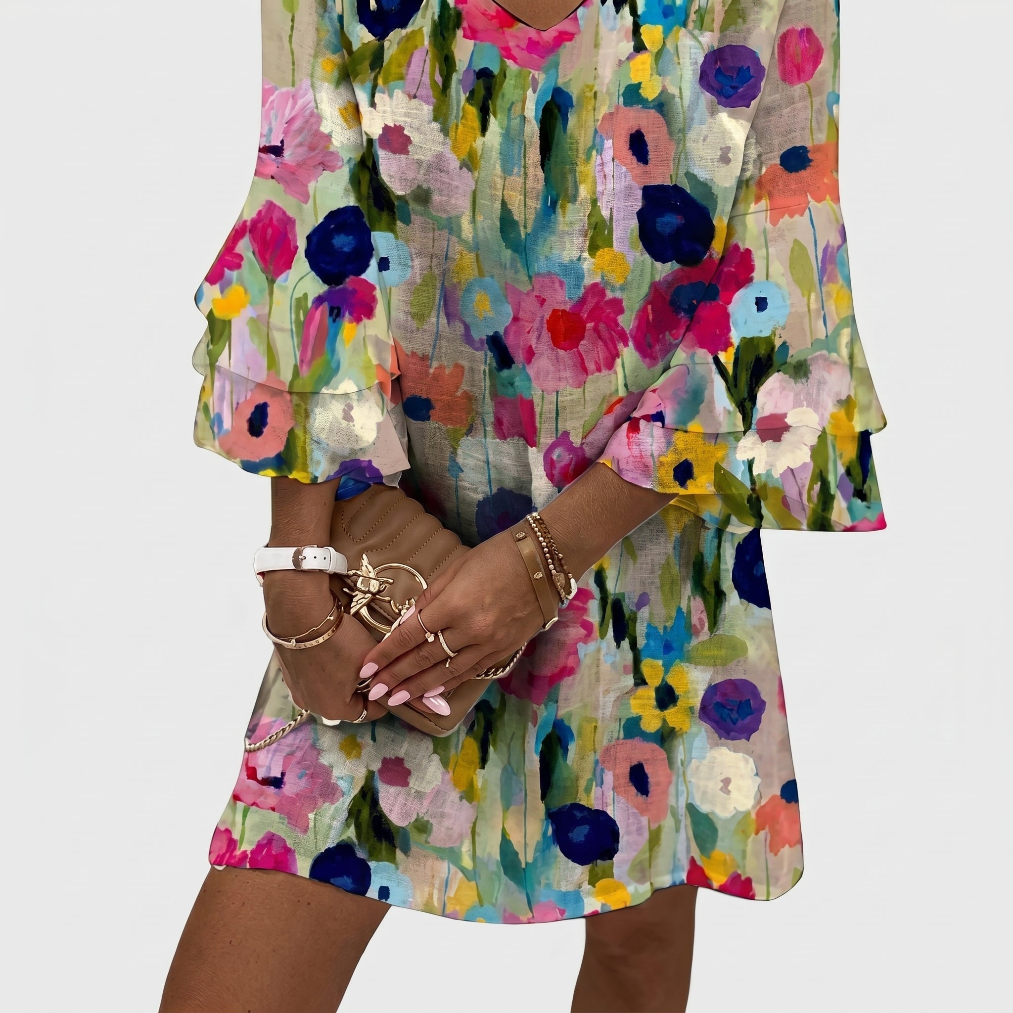 Freya - Women's Summer Floral Print Flared Sleeve Mini Dress