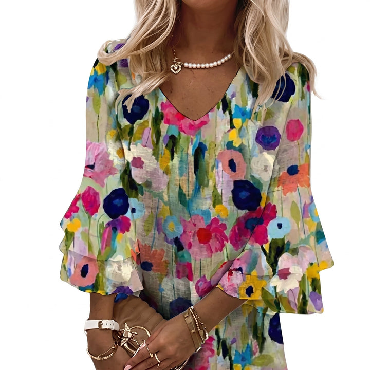Freya - Women's Summer Floral Print Flared Sleeve Mini Dress