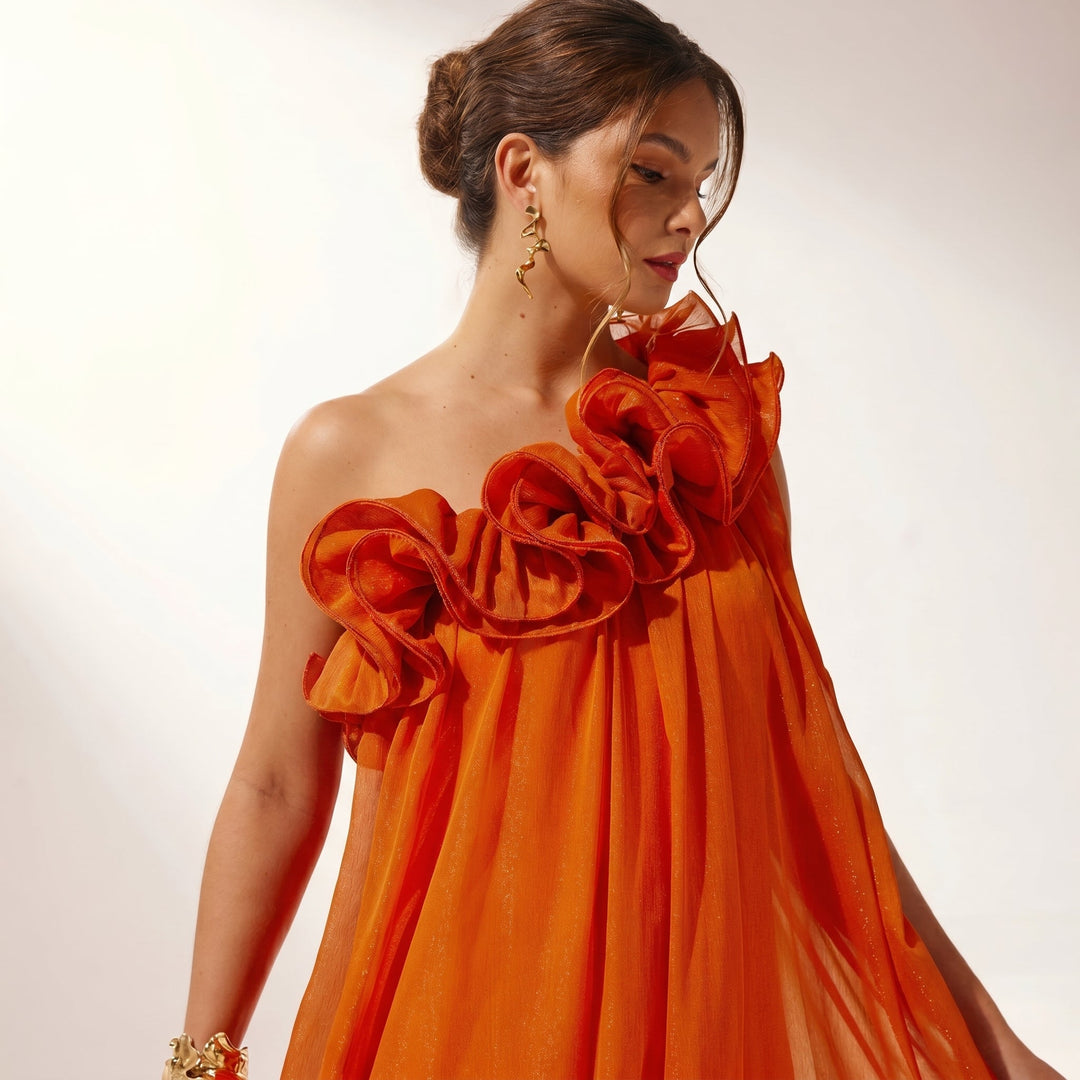 Sofia - Women's Evening One-Shoulder Rosette Maxi Dress