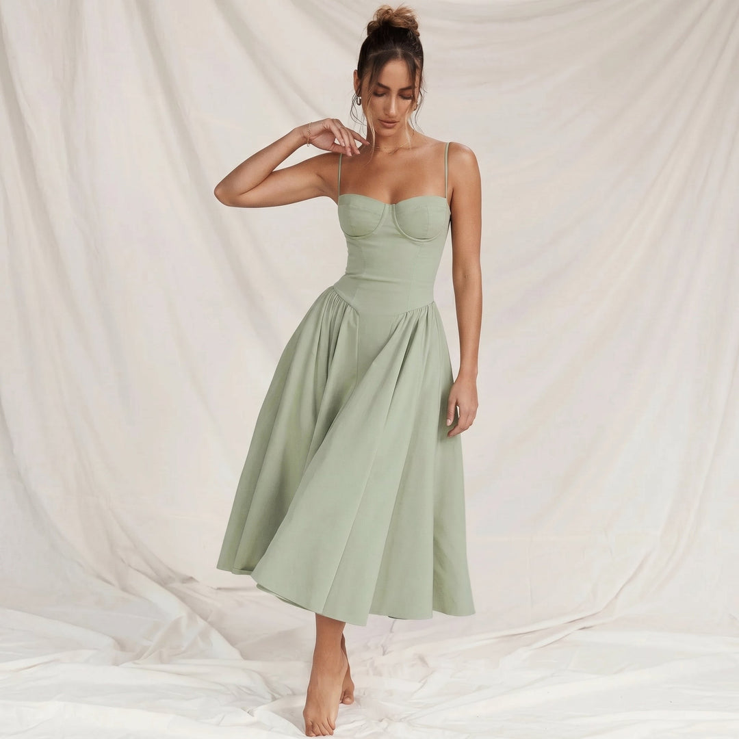 Sofia - Women's Wedding Guest Corset Pleated Midi Dress