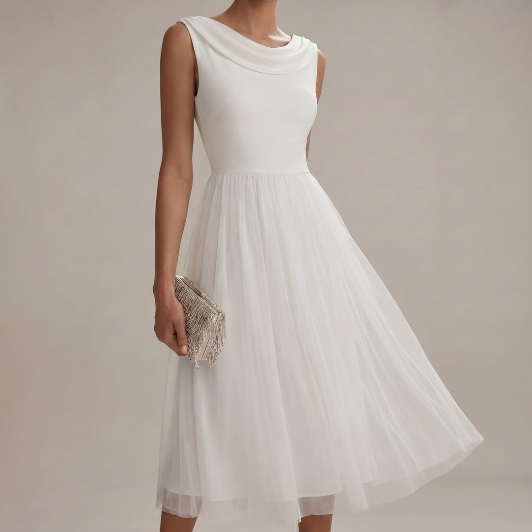 Clara - Women's Summer Pleated Cowl Back Midi Dress
