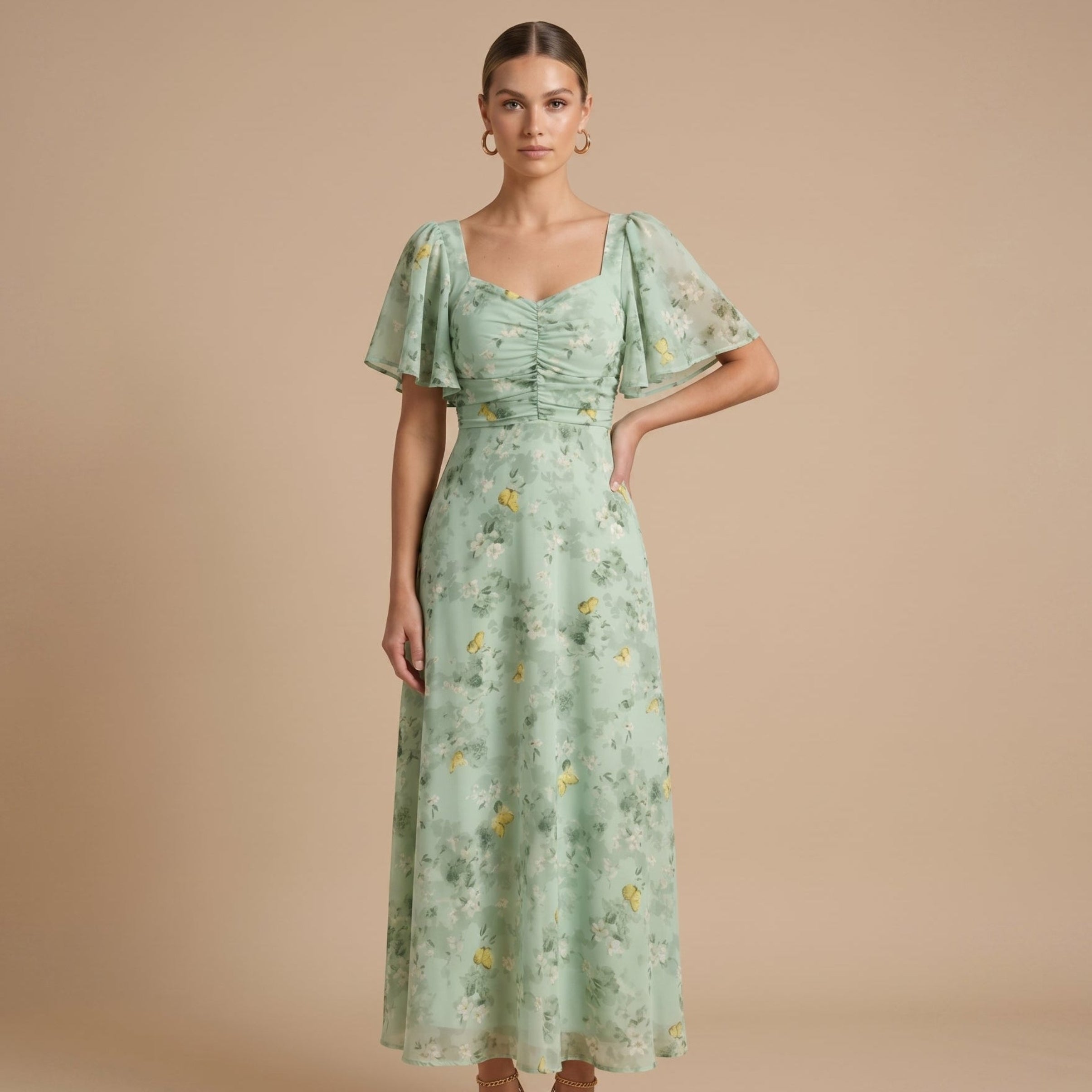 Alma - Women's Wedding Guest Vintage Floral Midi Dress