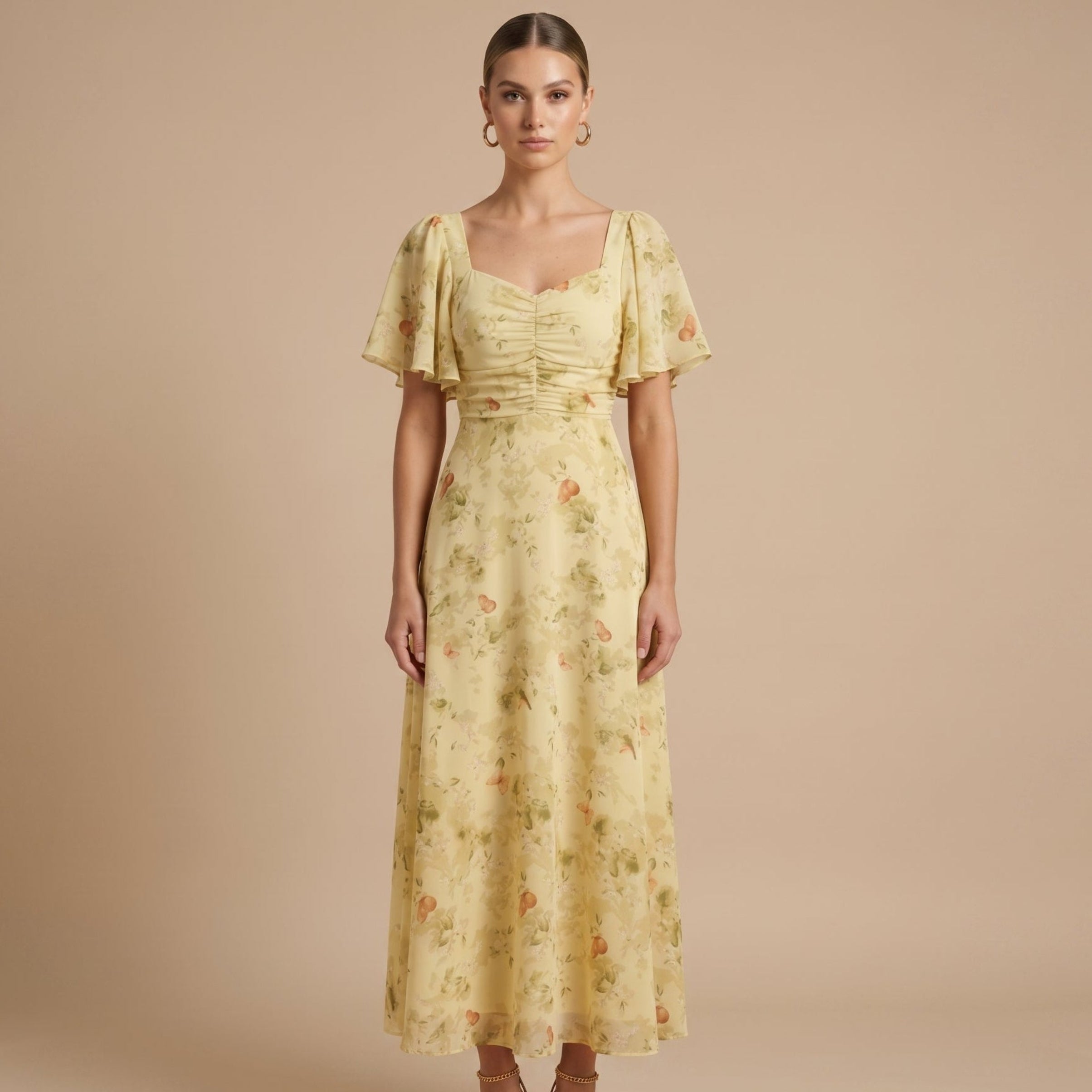 Alma - Women's Wedding Guest Vintage Floral Midi Dress