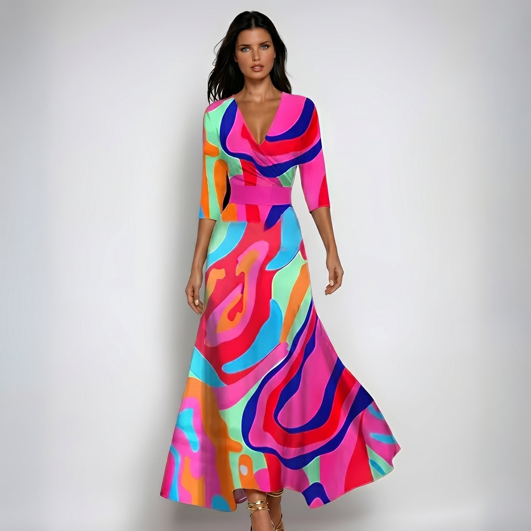 Aloisia - Women's Floral Wrap V-Neck Maxi Dress