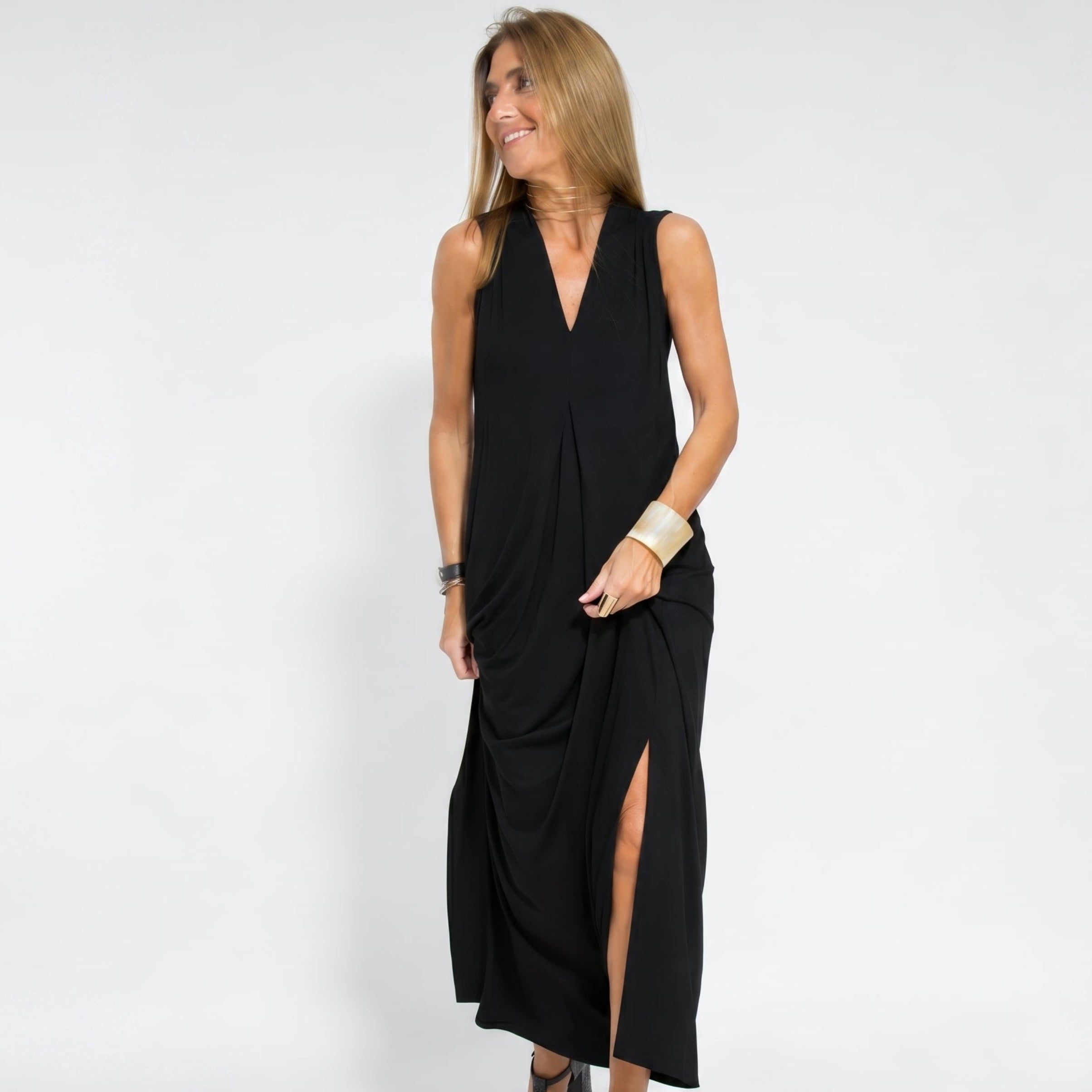 Alwine - Women's Sleeveless Pleated Summer Maxi Dress