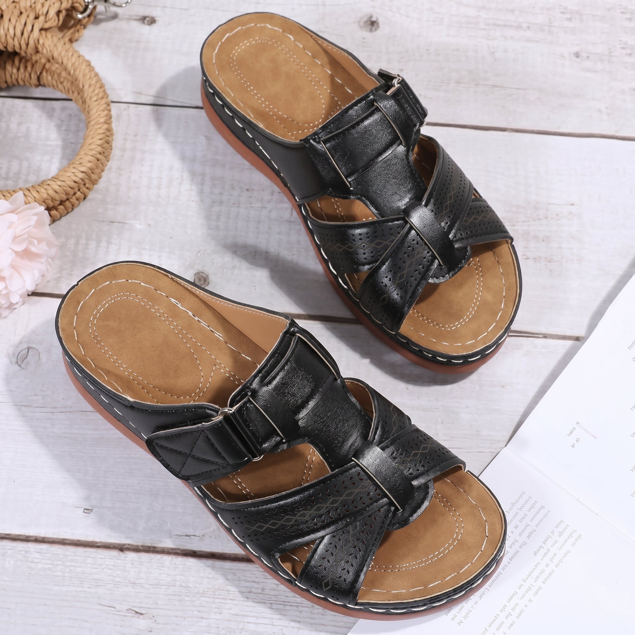 Anelie - Women's Orthopaedic Buckle Strap Wedge Sandals
