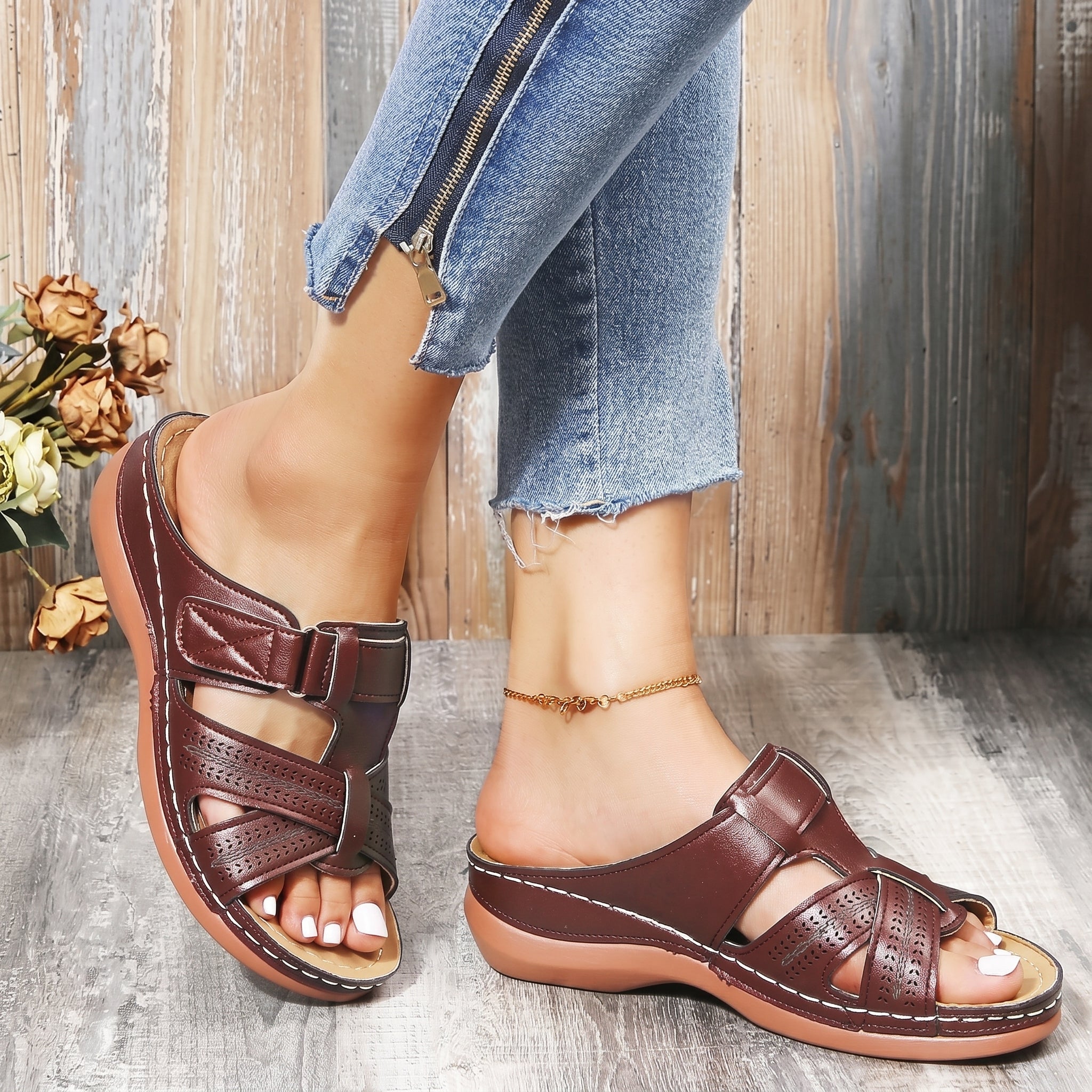 Anelie - Women's Orthopaedic Buckle Strap Wedge Sandals