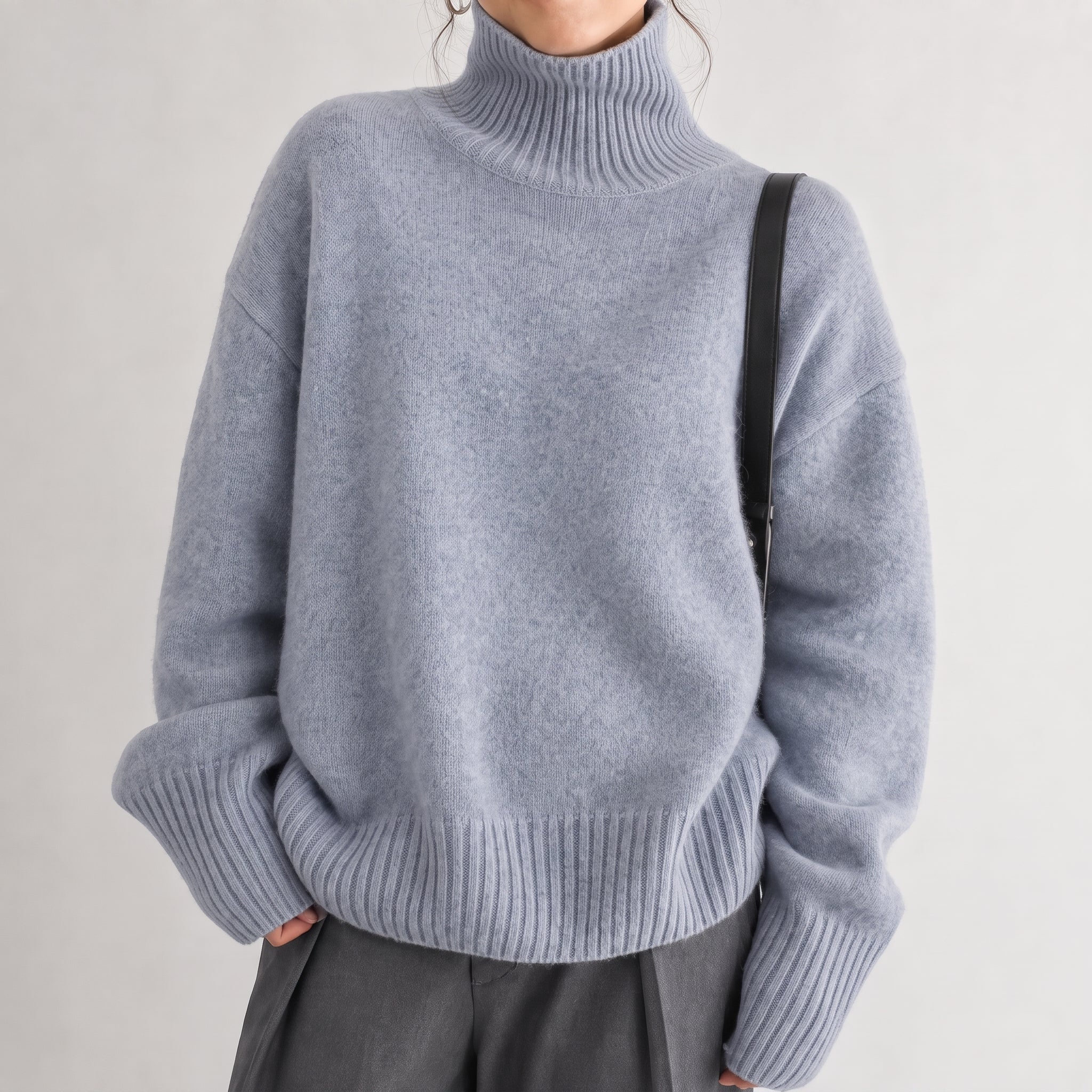 Chloe - Women's Oversized Turtleneck Knit Jumper with Ribbed Cuffs