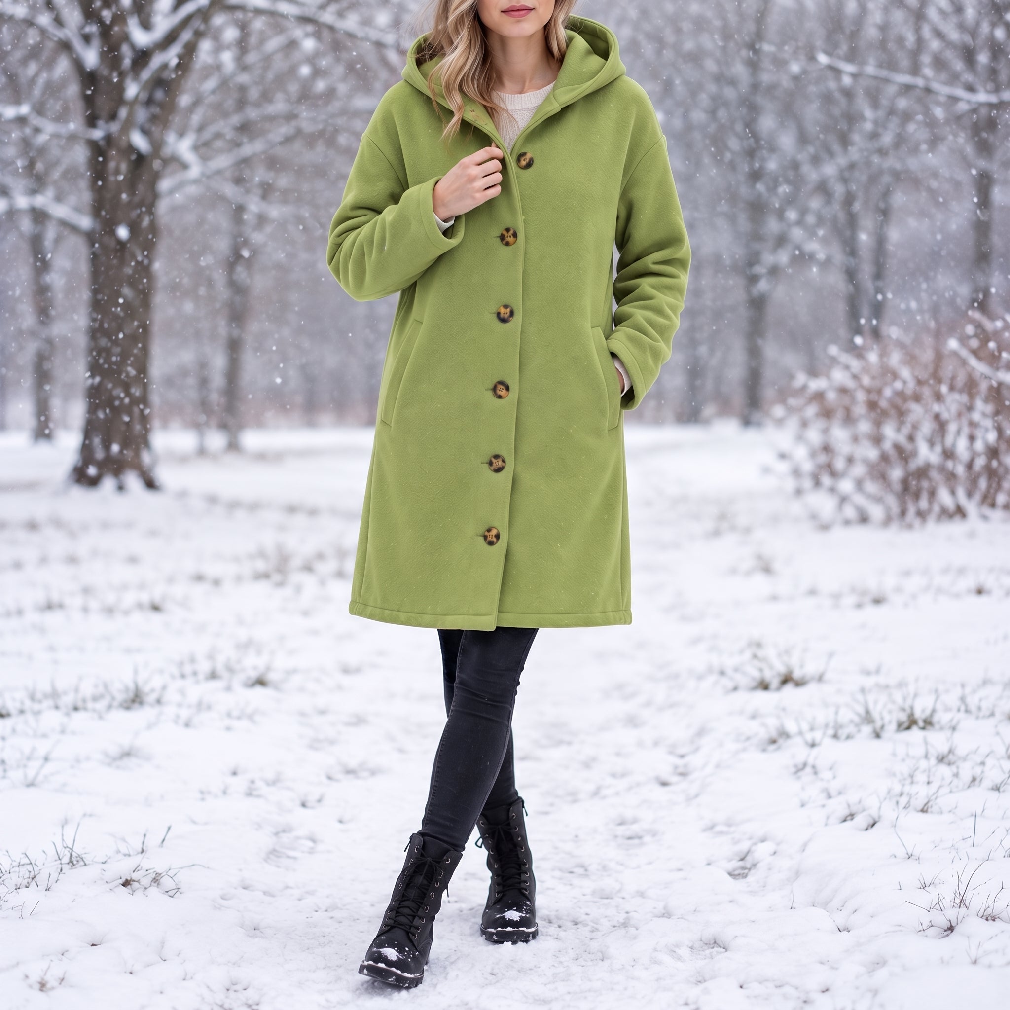 Charlotte - Women's Hooded Longline Coat with Button Placket