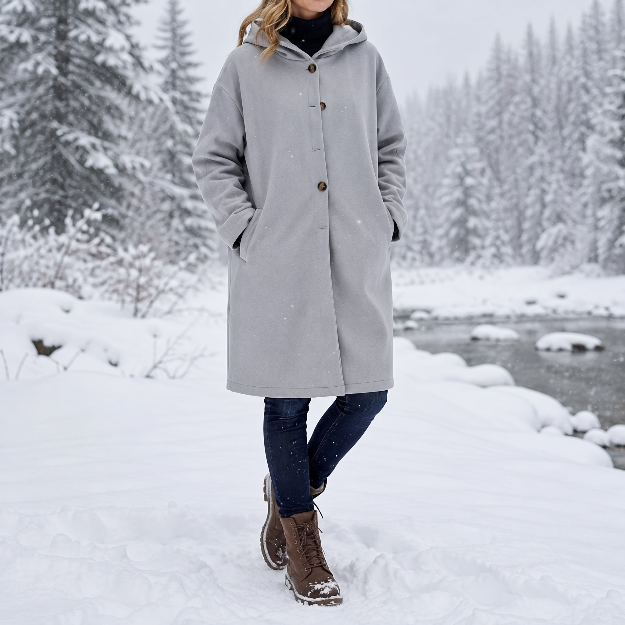 Charlotte - Women's Hooded Longline Coat with Button Placket