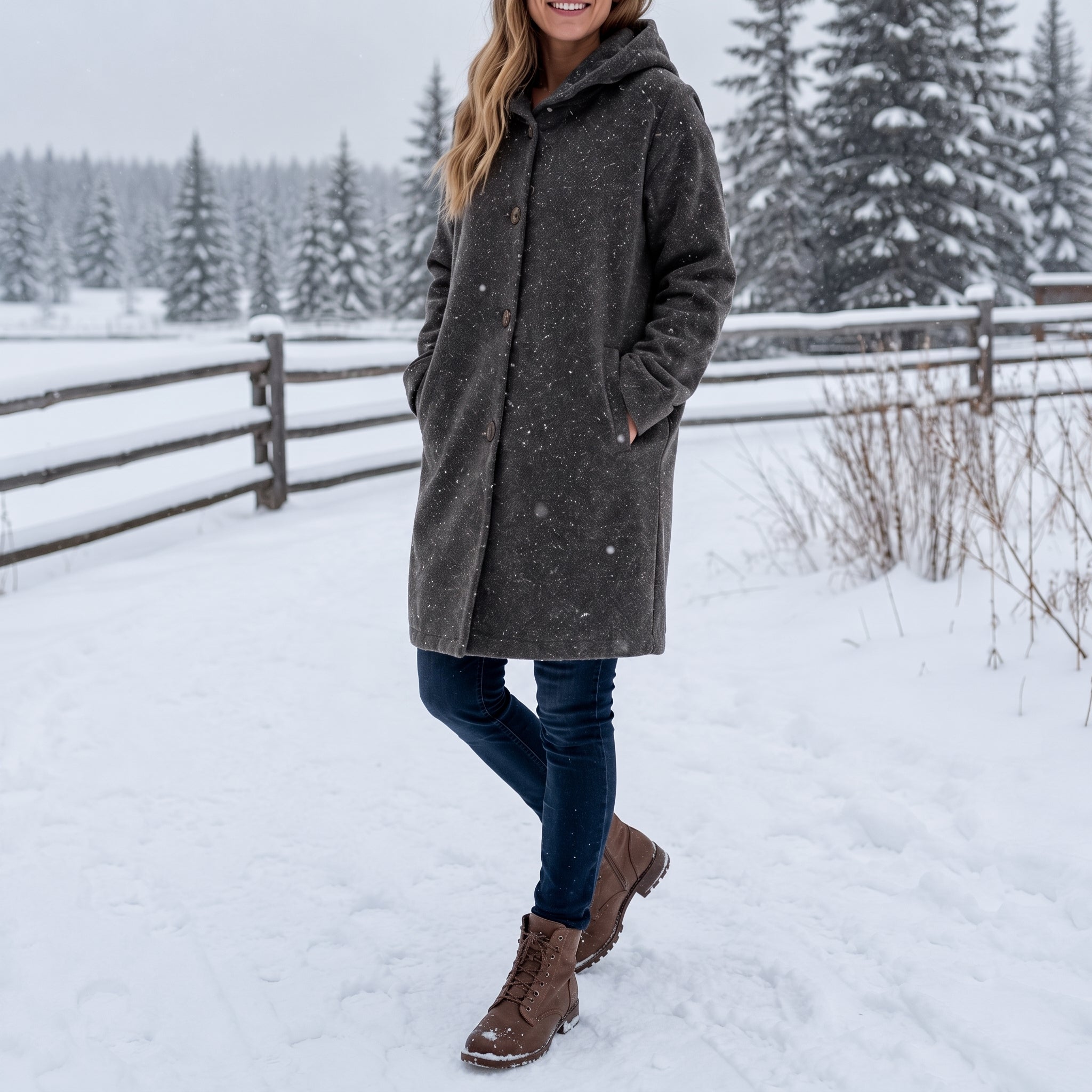 Charlotte - Women's Hooded Longline Coat with Button Placket