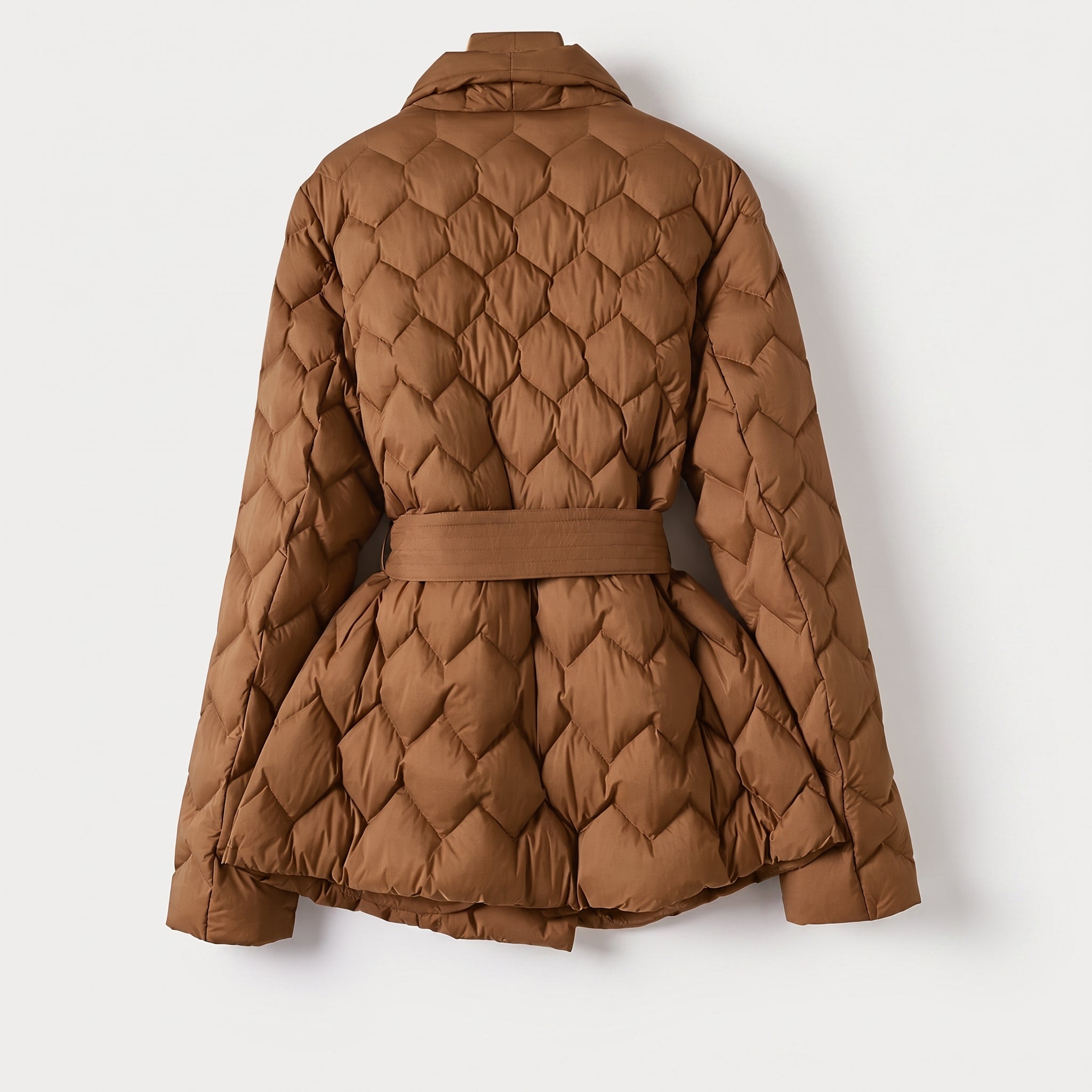 Sophia - Women's Quilted Belted Puffer Jacket with Shawl Collar