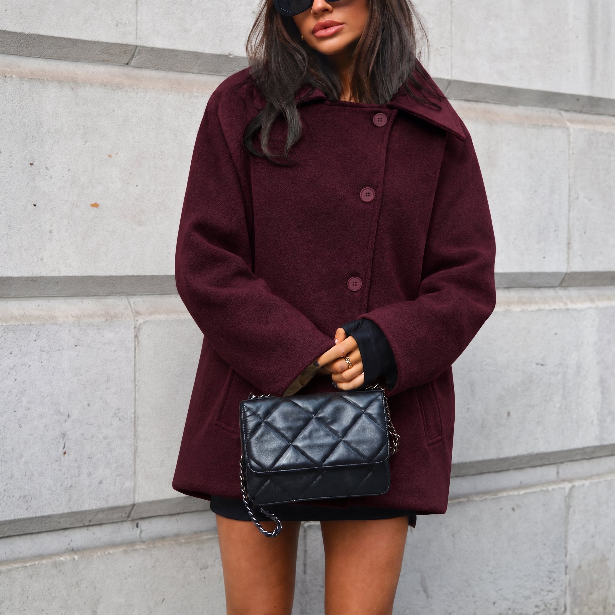 Isla - Women's Oversized Wool-Look Coat with Dropped Shoulder