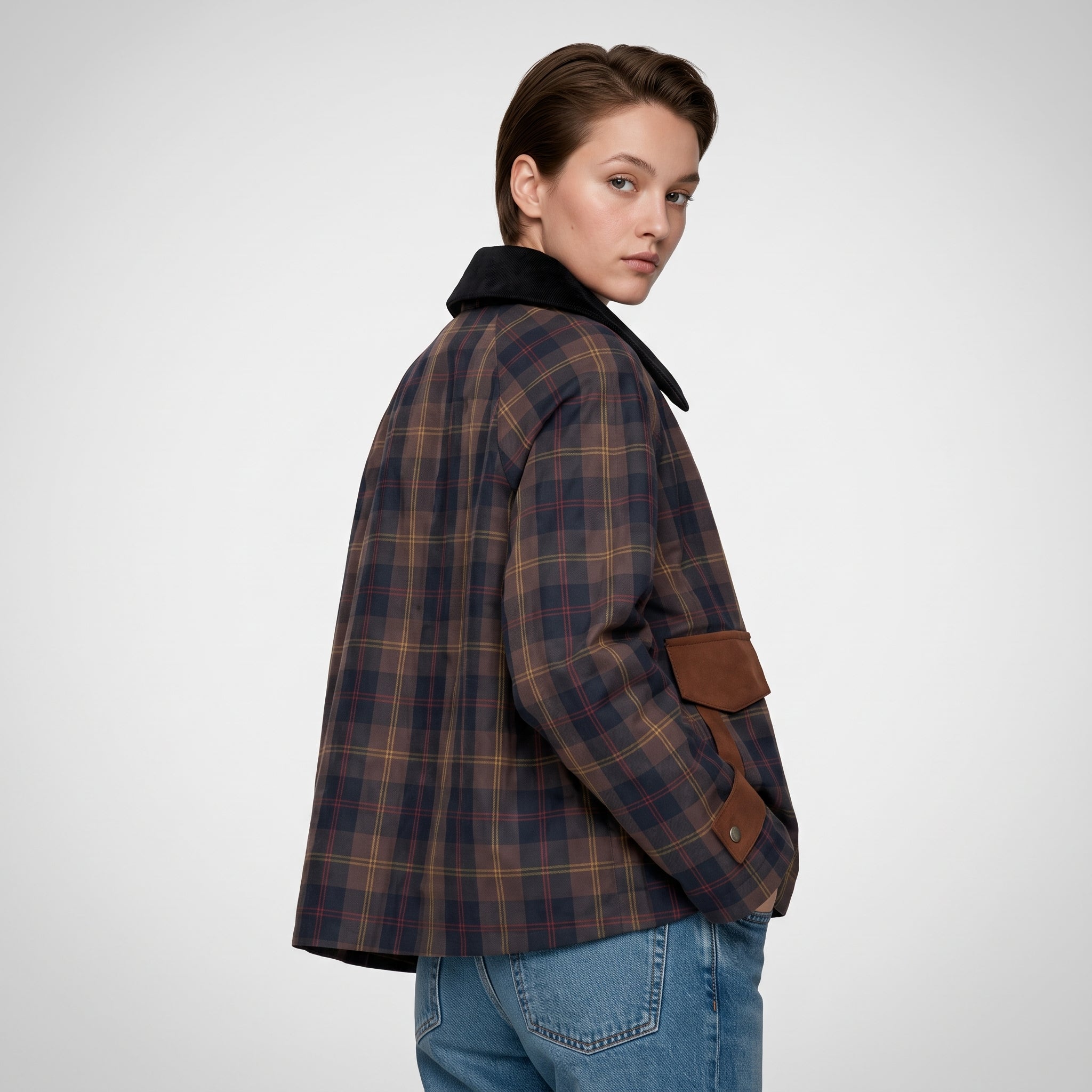 Charlotte - Women's Checked Jacket with Contast Collar and Button-Front