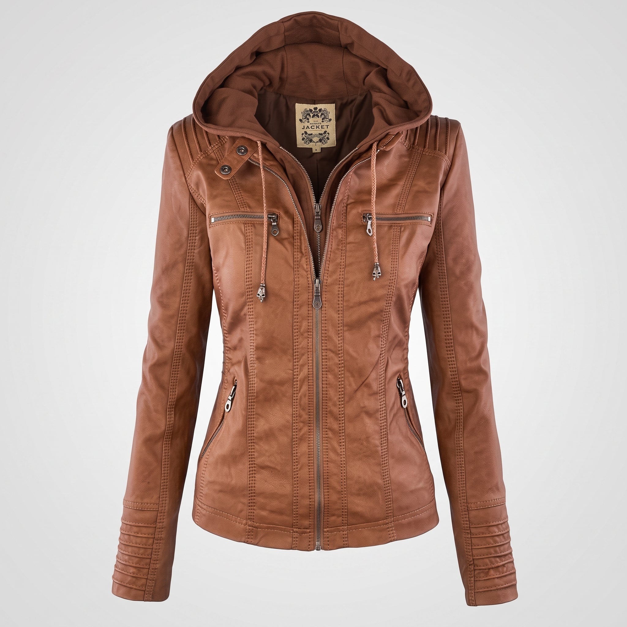 Sarah - Women's Hooded Biker Jacket with Drawstring Hood